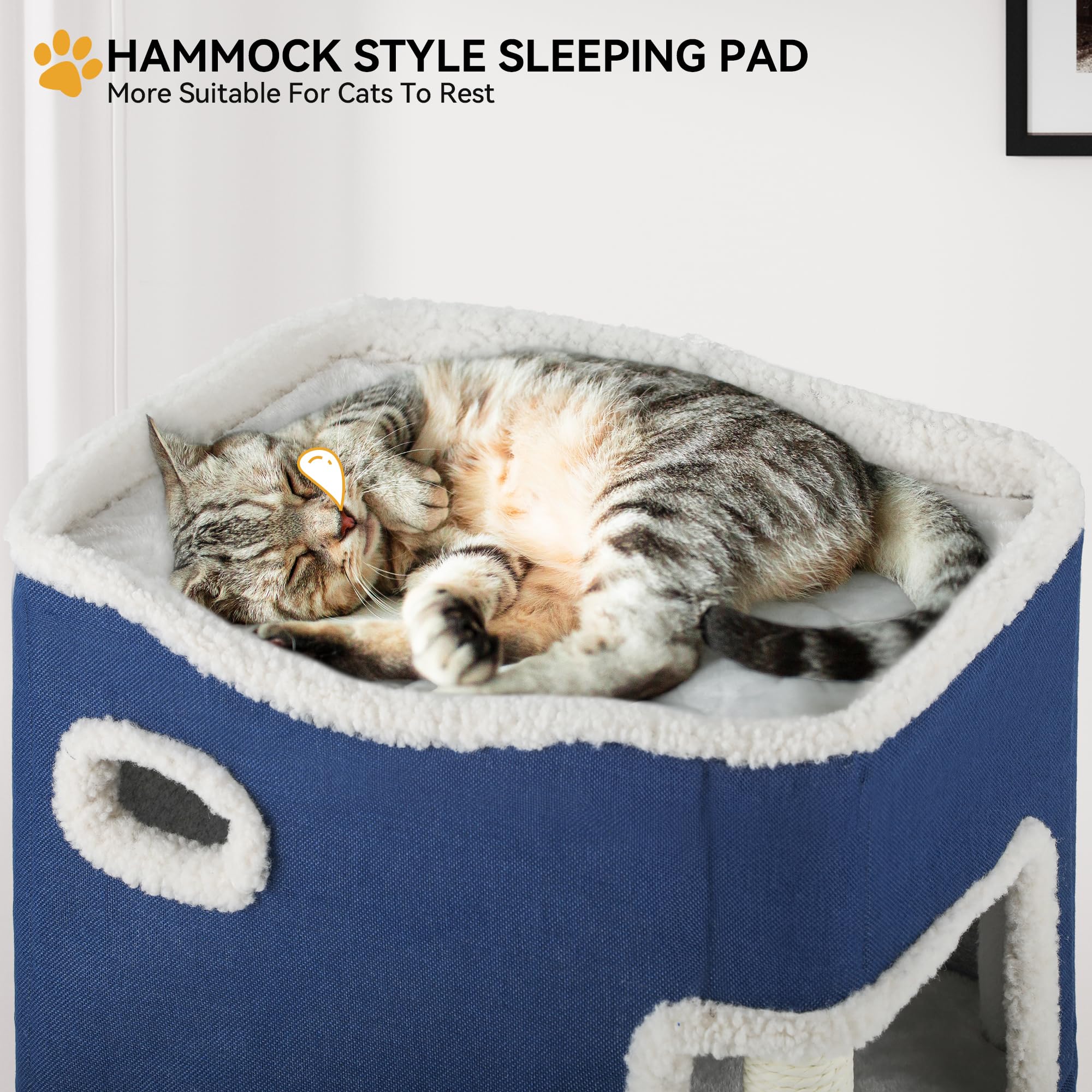 YITAHOME 2-Tier Cat House, Indoor Cat Cave Bed Playhouse, Cat Tunnels with Scratch Pad and Hideaway Cube, Cute Modern Cat Condo