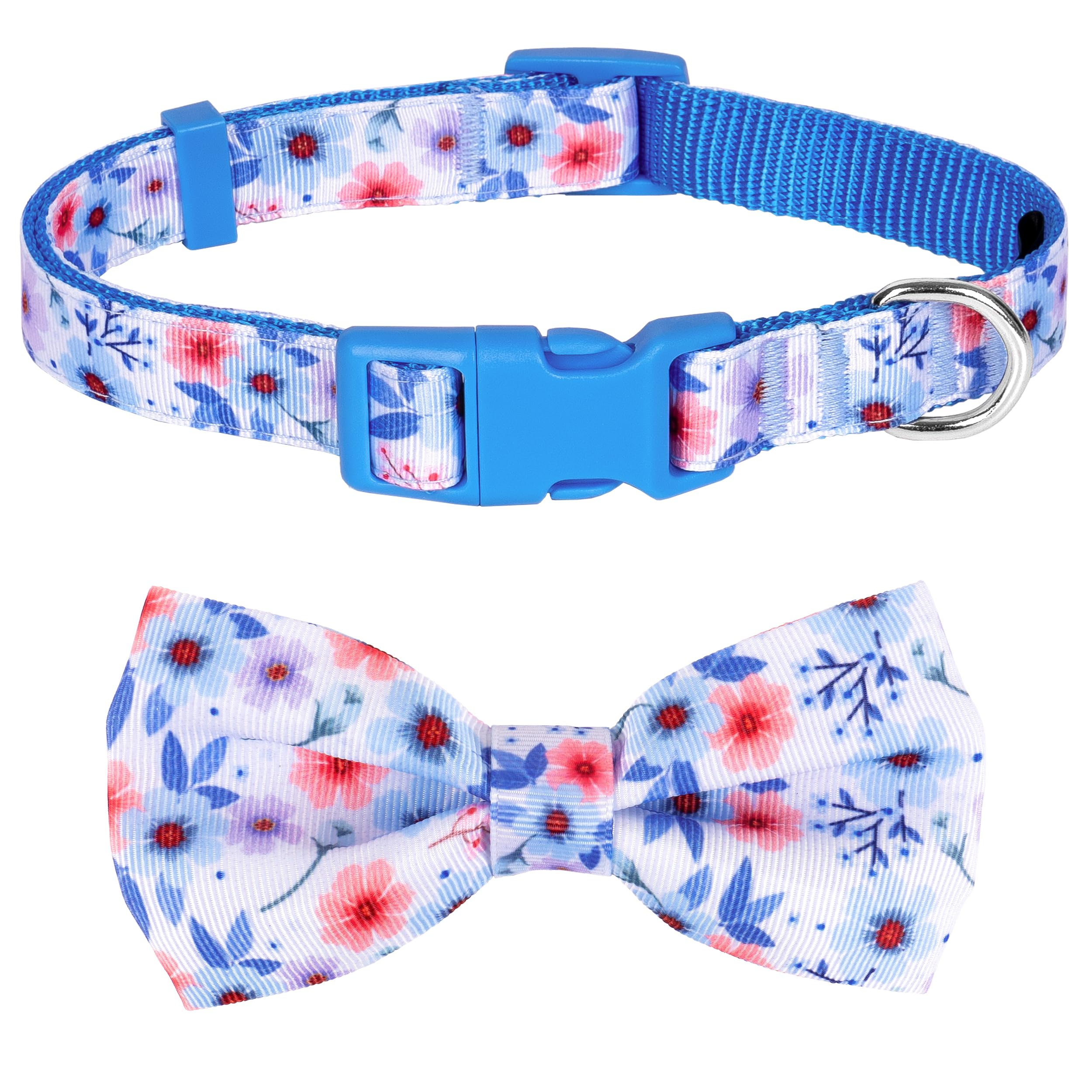 Azuza Dog Collar With Bow Tie, Soft And Comfortable Adjustable Bowtie Dog Collar For Puppy And Small Dogs (Xs, Gerbera)