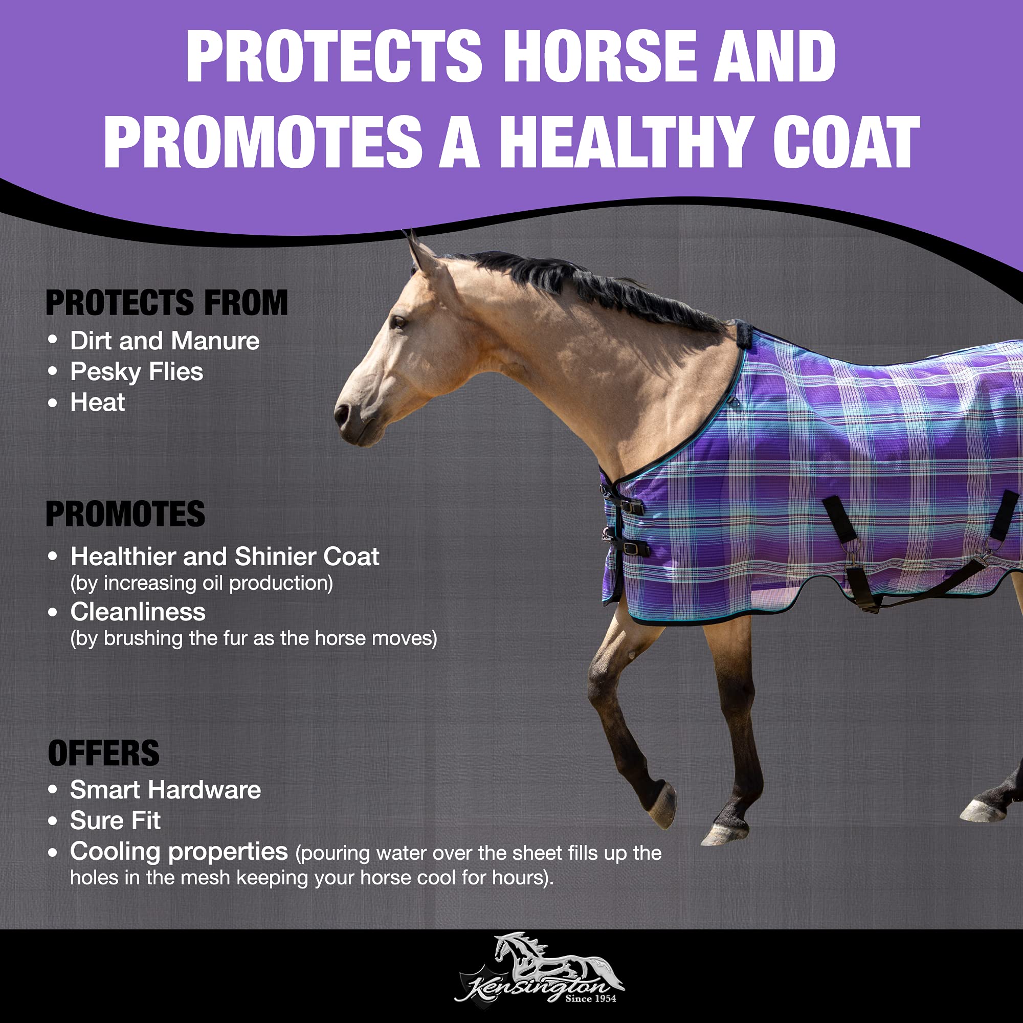 Kensington Breathable And Uv Protective Sheet Surefit All Season Protection For Horse - 84'', Lavender Mint
