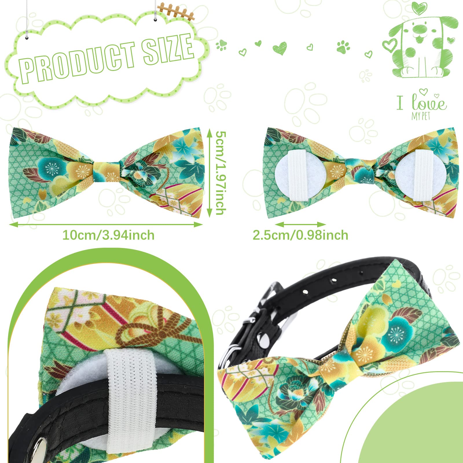 16 Pcs Dog Bow Ties Slide Dog Collar Bows Summer Hawaiian Styles Dog Collar Attachment Bows With Rubber Bands Dog Bow Ties For Large Dogs Spring Summer Grooming Independence Day (Fresh Style)