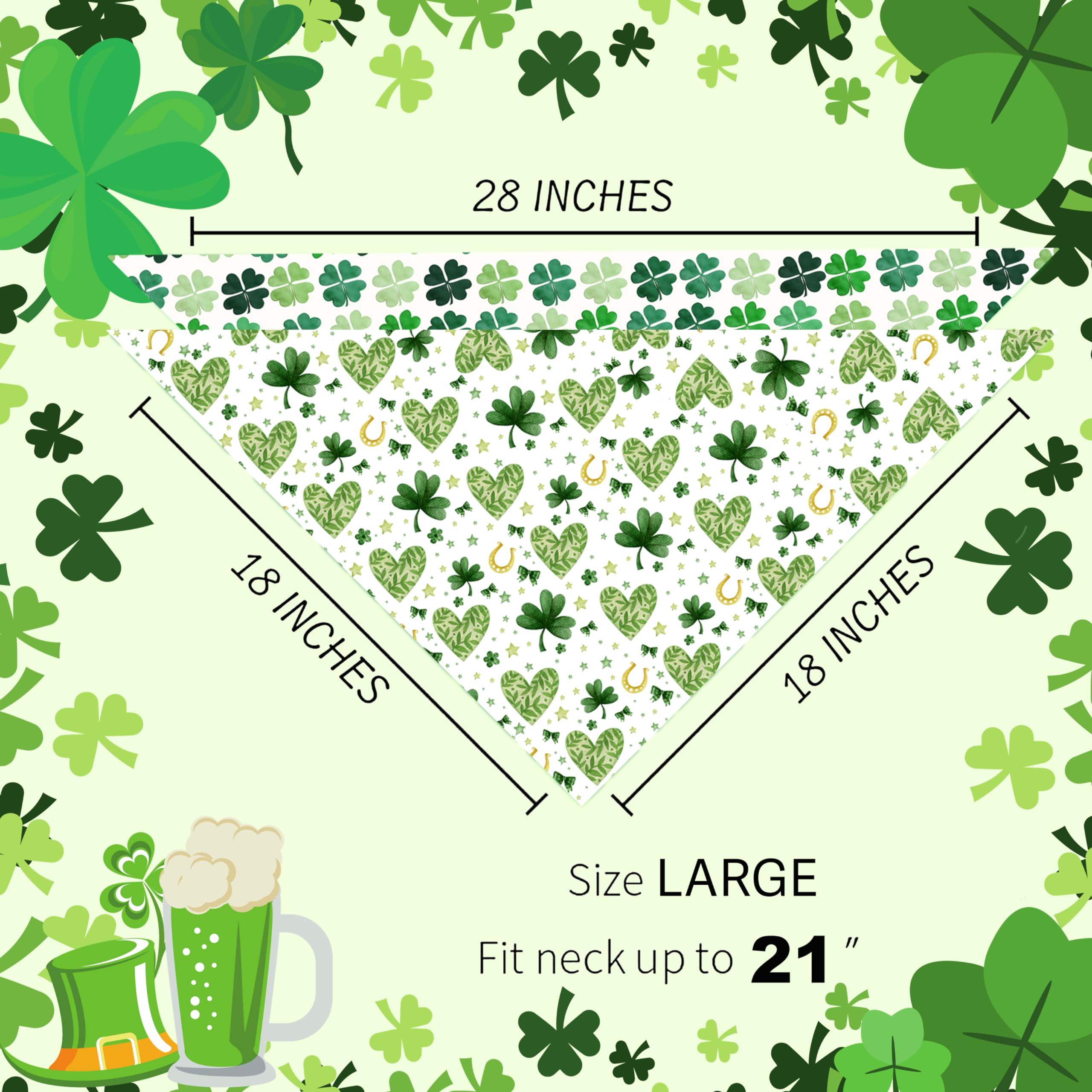 St. Patrick'S Day Dog Bandanas 2 Pack, Triangle Reversible Lucky Green Shamrock Pet Scarf For Boys And Girls, Premium Durable Fa