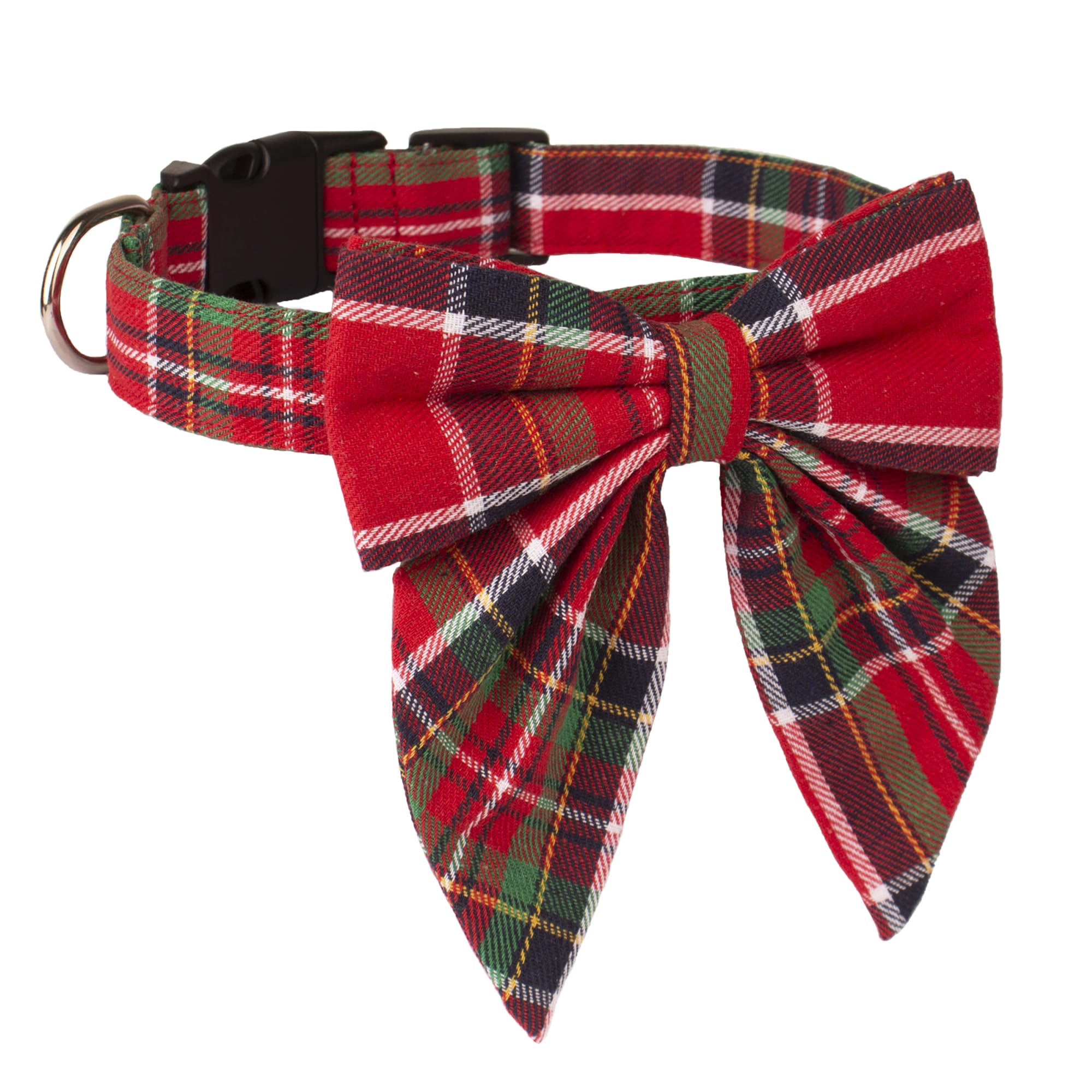 Adoggygo Christmas Dog Collar With Bow, Adjustable Cotton Red Green Plaid Bowtie Dog Christmas Collars For Small Medium Large Dogs Pets (Large, Xmas)