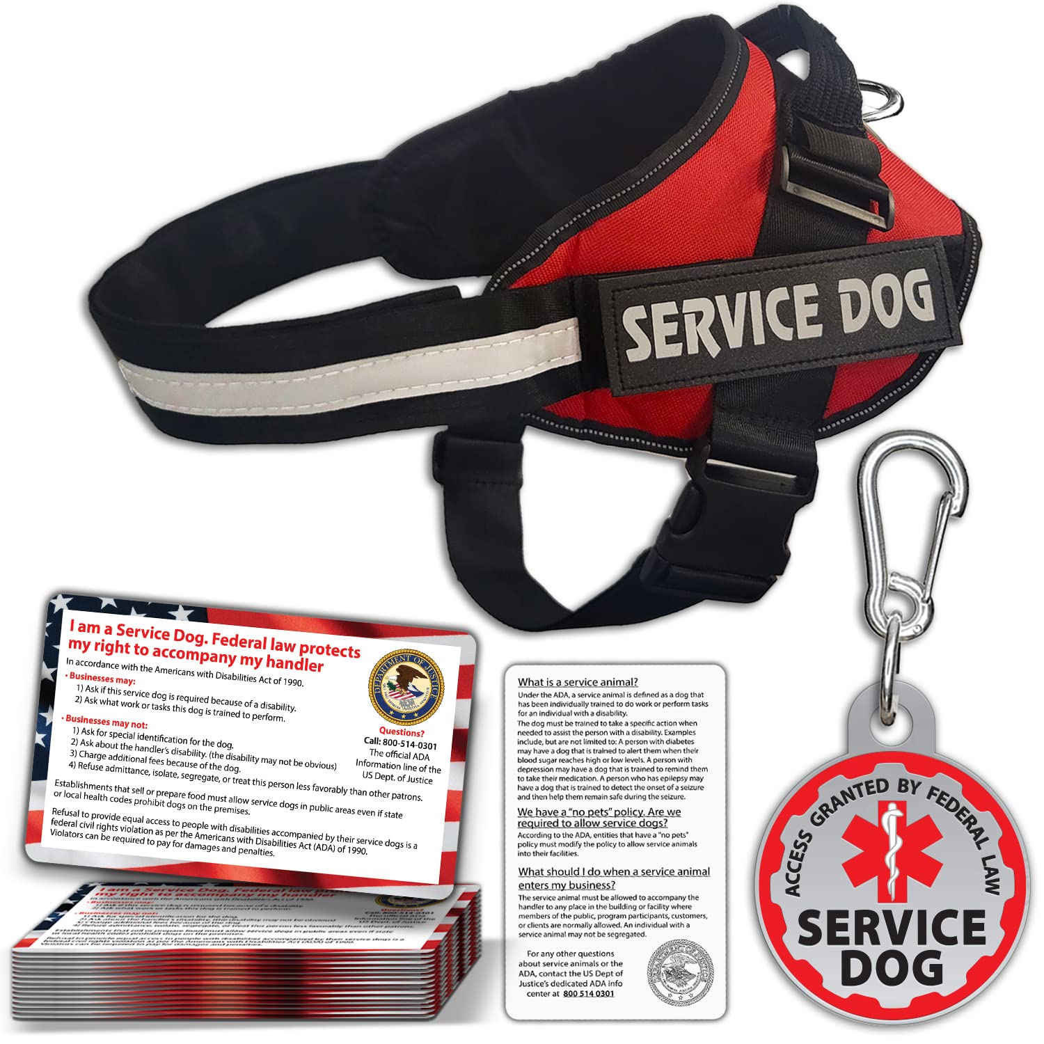 Service Dog Vest + Id Tag + 50 Ada Information Cards - Service Dog Harness In Sizes X Small To Xx Large, Metal Dog Tag Has Durab