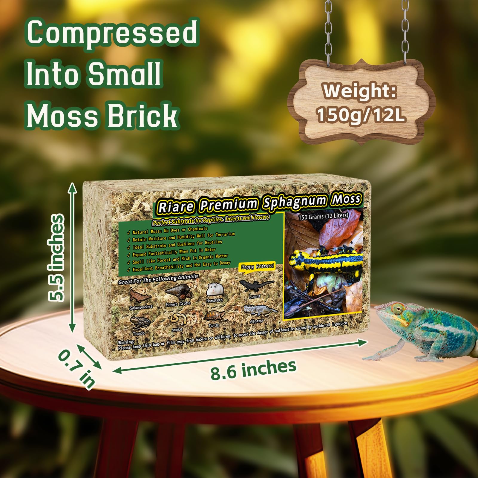 Riare 5.3Oz Premium Sphagnum Moss For Reptiles- 6Qt Natural Reptile Moss Dried, Forest Live Moss For Terrarium, Frogs Snake Peat