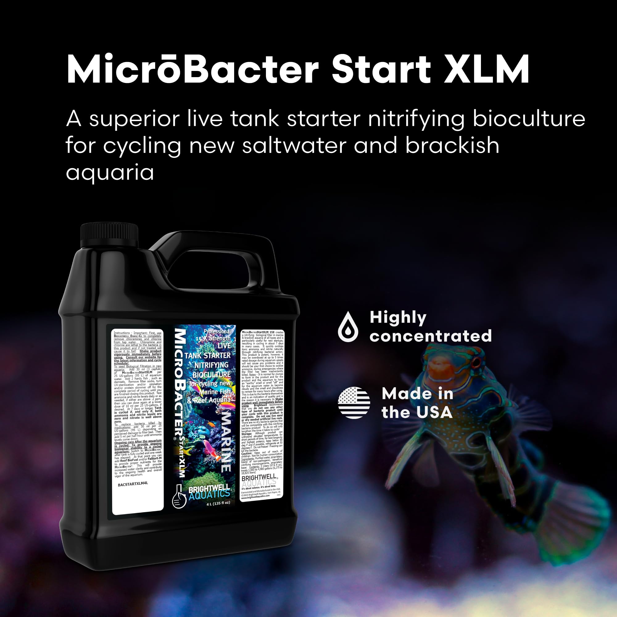 Brightwell Aquatics MicroBacter Start XLM - Concentrated Freshwater Nitrifying Bacteria - Quick Start Fish Tank Starter, Lift Mi
