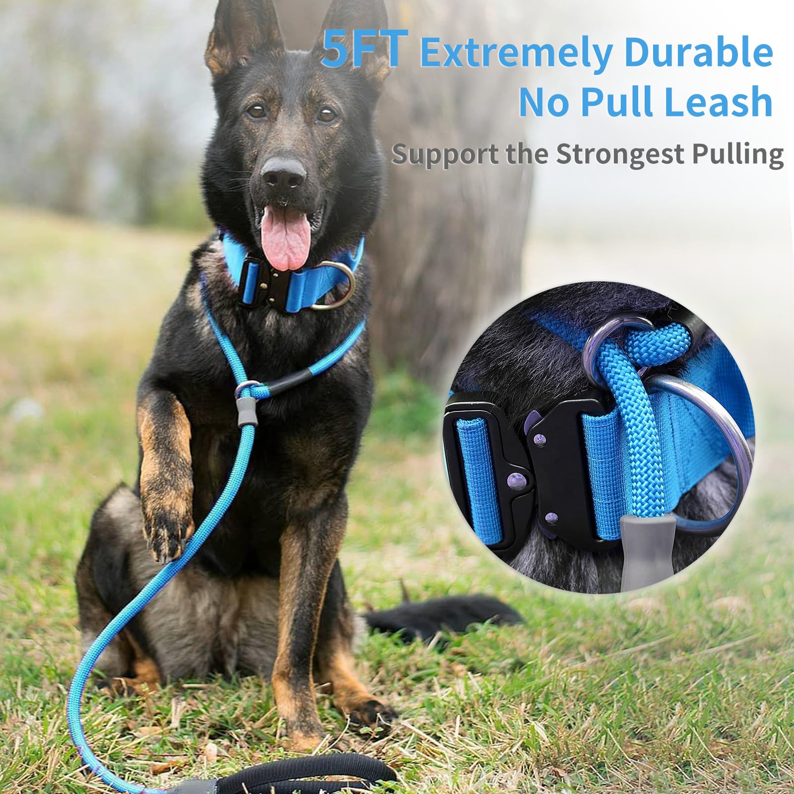 Strong Slip Rope Dog Training Leash (5Ft) - Heavy Duty Durable Braided Nylon Lead With Rubber Stopper & Padded Handle - No Pull