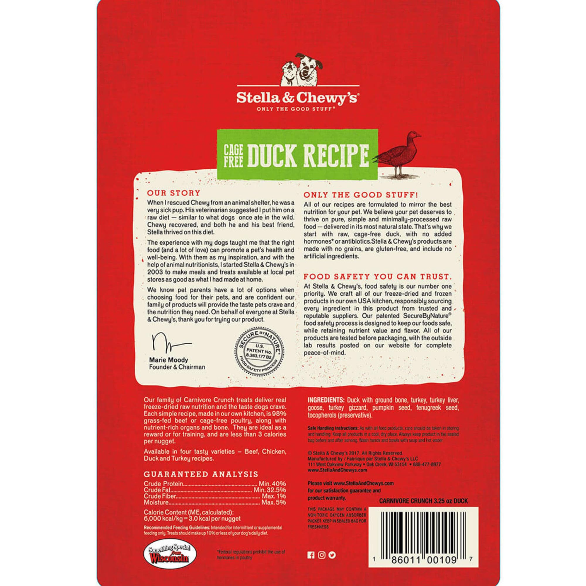 Stella & Chewy's Freeze-Dried Raw Dog Treats, Cage-Free Duck, 3.25 oz. Bag - Healthy Crunchy Snack for Dogs