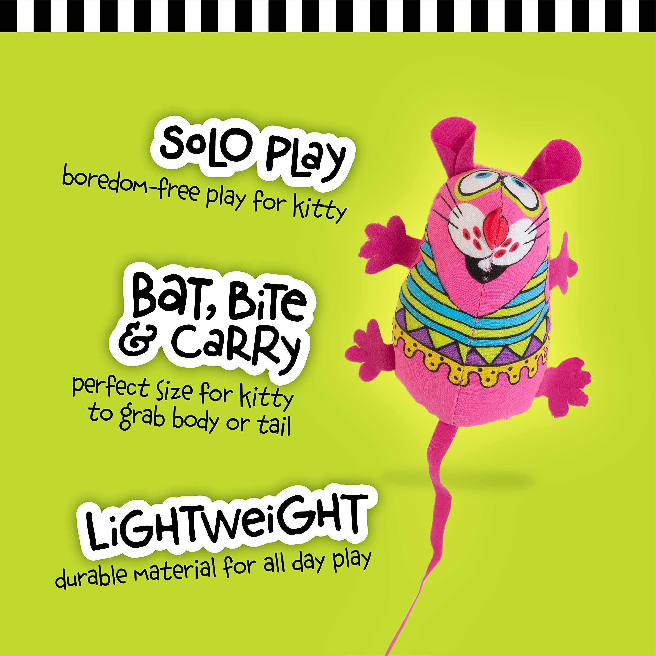 Doskocil Bamboo Pet Cam650384 Fat Cat Kitty Hoots Eeeks Chic Catnip Toy, Multicolor