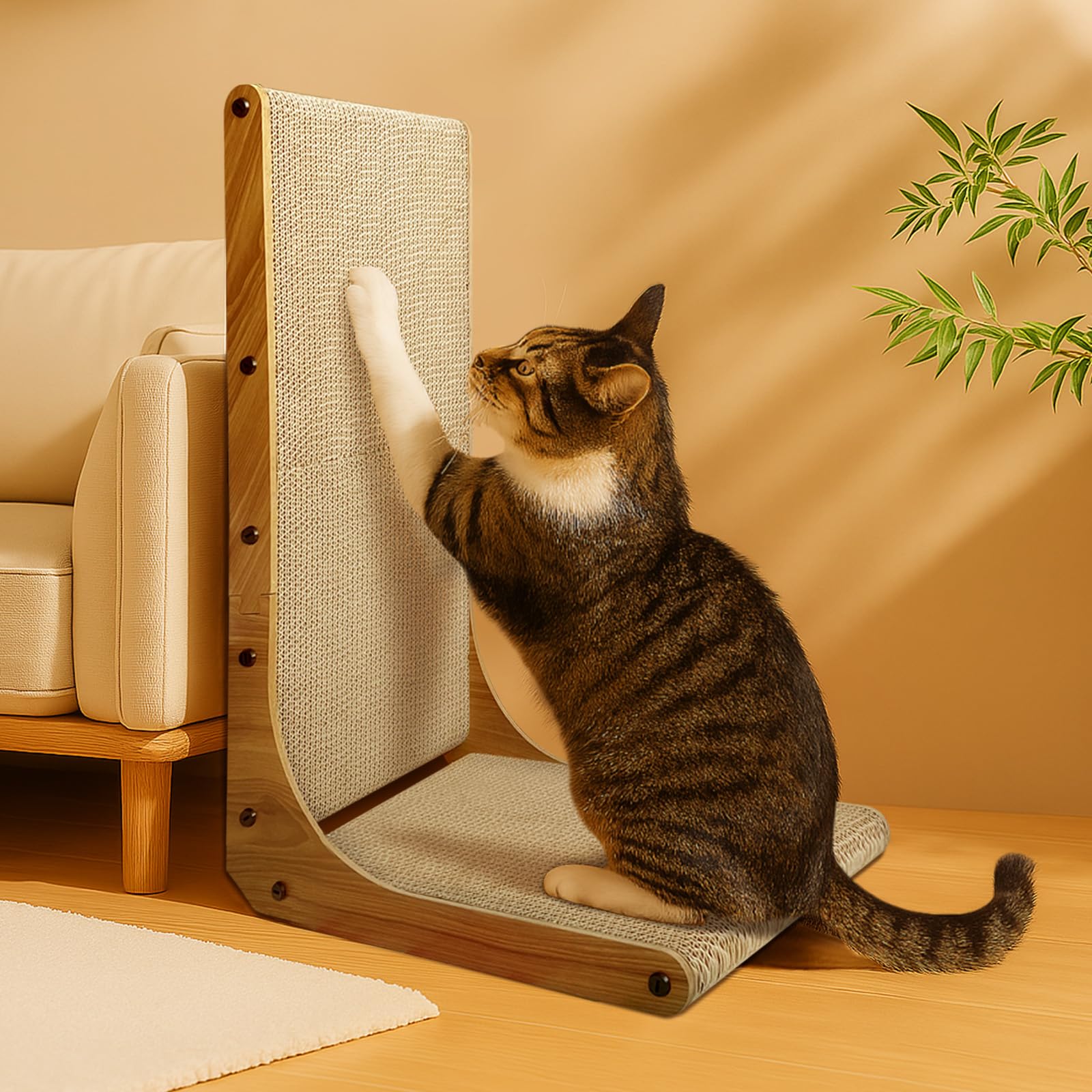 Agym Cat Scratcher, 26 Inch L Shape Cat Scratching Pad For Indoor Cats, Durable Sustainable Cardboard Scratcher With Box, Recycl