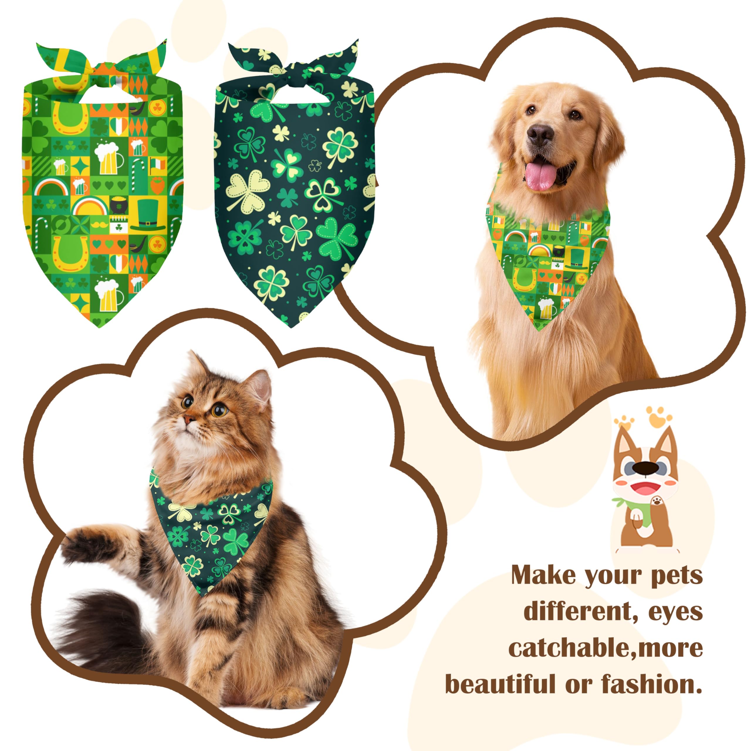 2Pcs St. Patrick'S Day Dog Bandanas, Dog Bandana Boy Girl,Funny St. Patrick'S Day Dog Scarf, Fashion Design Apply To Medium Size