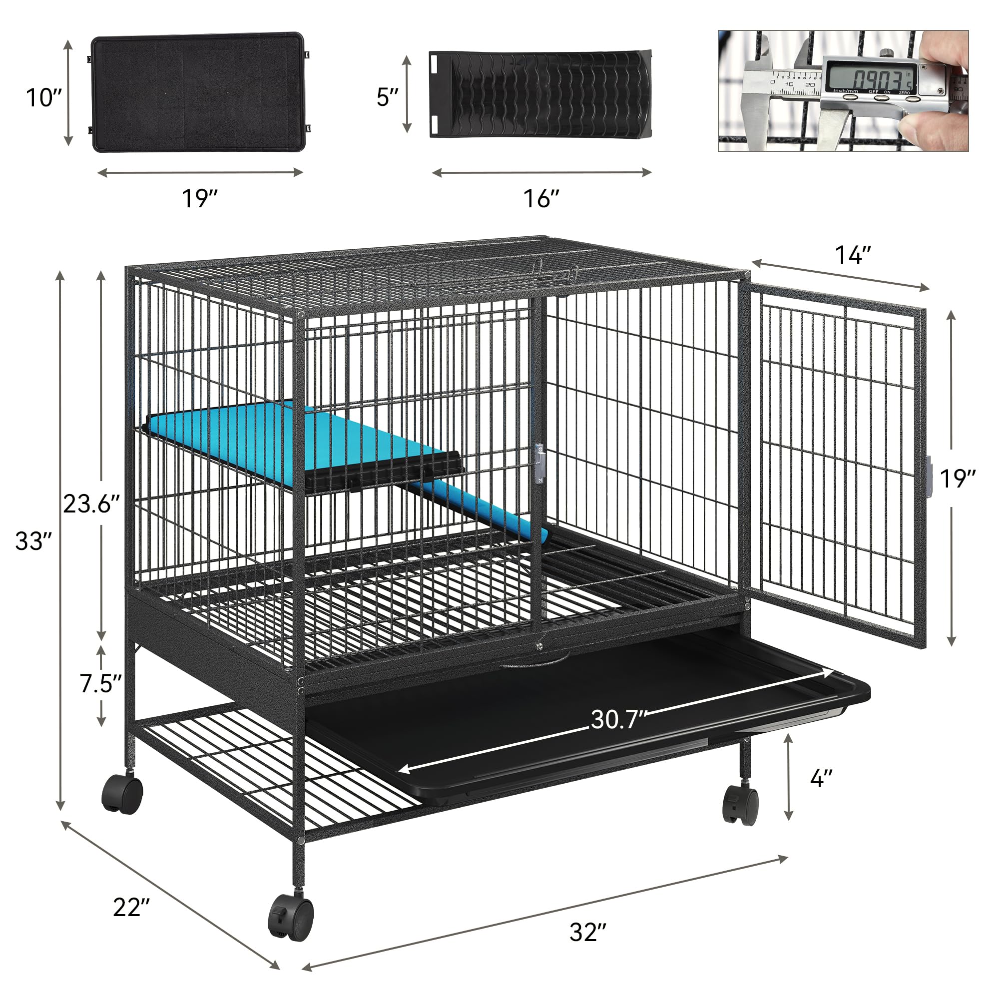 Yitahome Metal 2-Tiers Small Animal Cages For Adult Rats Ferret Chinchilla Guinea Pig Large Hamster Indoor Critter Nation Cage S