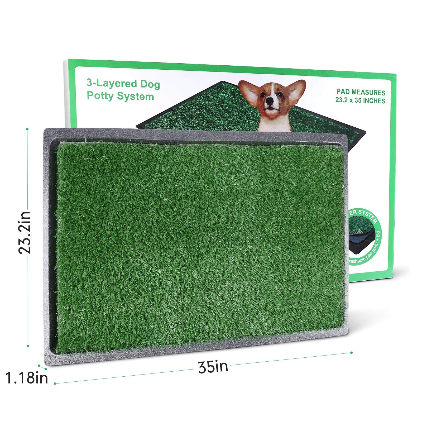 TSIANHUZY Dog Grass Pad with Tray, XX-Large 35 x 23.2, Washable Pet Toilet Mat, 2 Packs Artificial Grass for Indoor/Outdoor Use