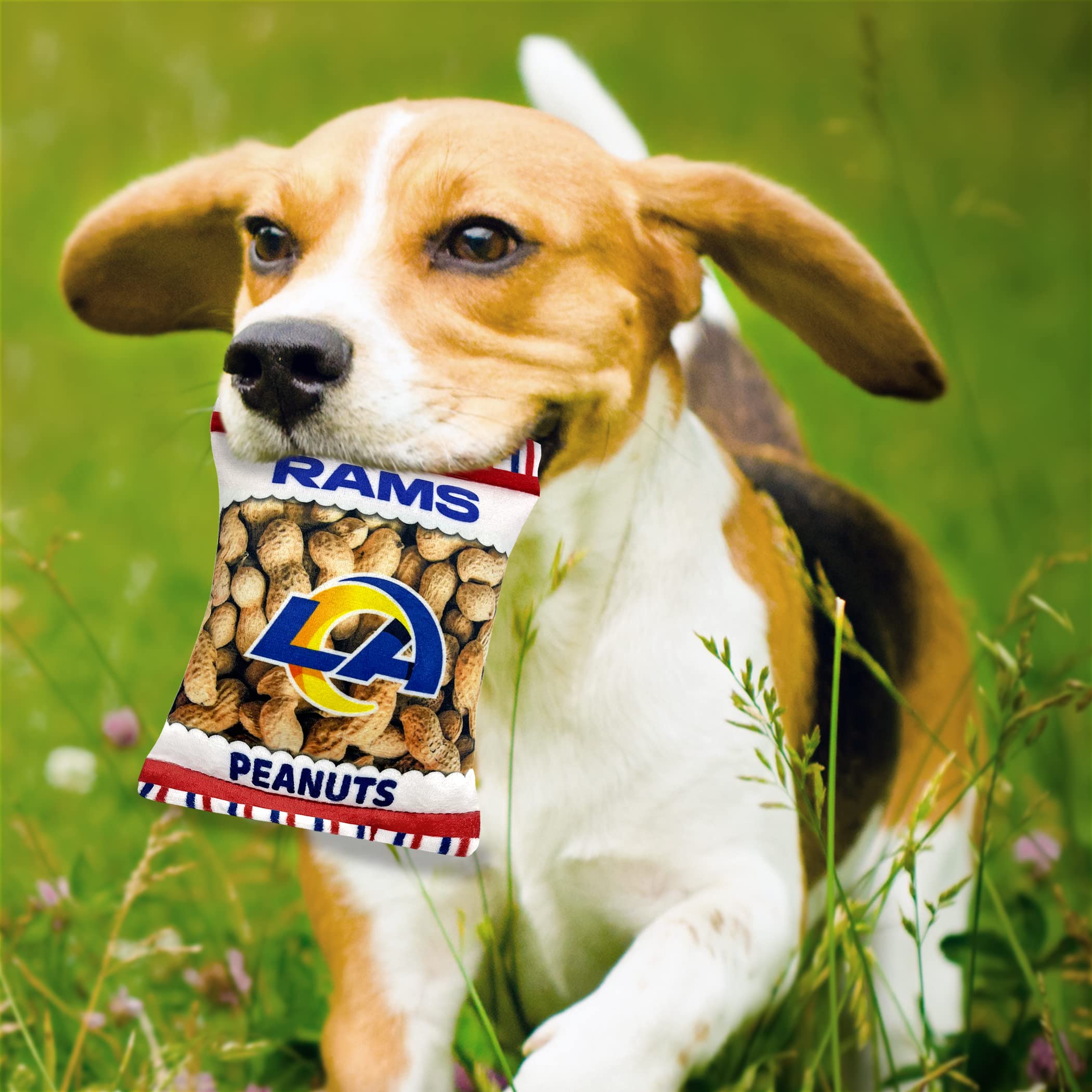 Pets First Nfl Los Angeles Rams Crinkle Fine Plush Dog & Cat Squeak Toy - Cutest Stadium Peanuts Snack Plush Toy For Dogs & Cats With Inner Squeaker & Beautiful Baseball Team Name/Logo