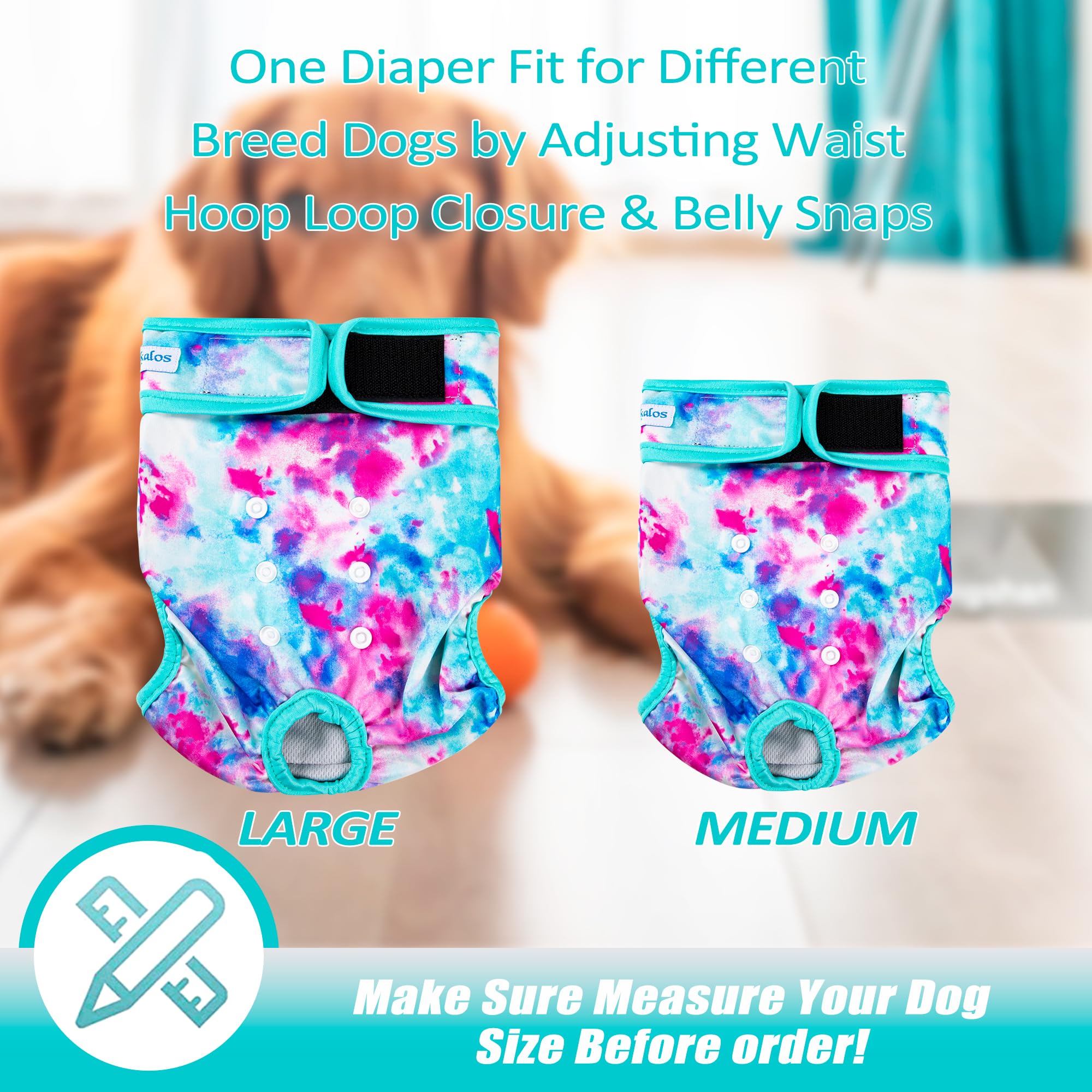Leekalos Reusable Washable Dog Diapers Female (3 Pack) - Highly Absorbent Doggie Diapers - Size Adjustable Puppy Diaper For Dog