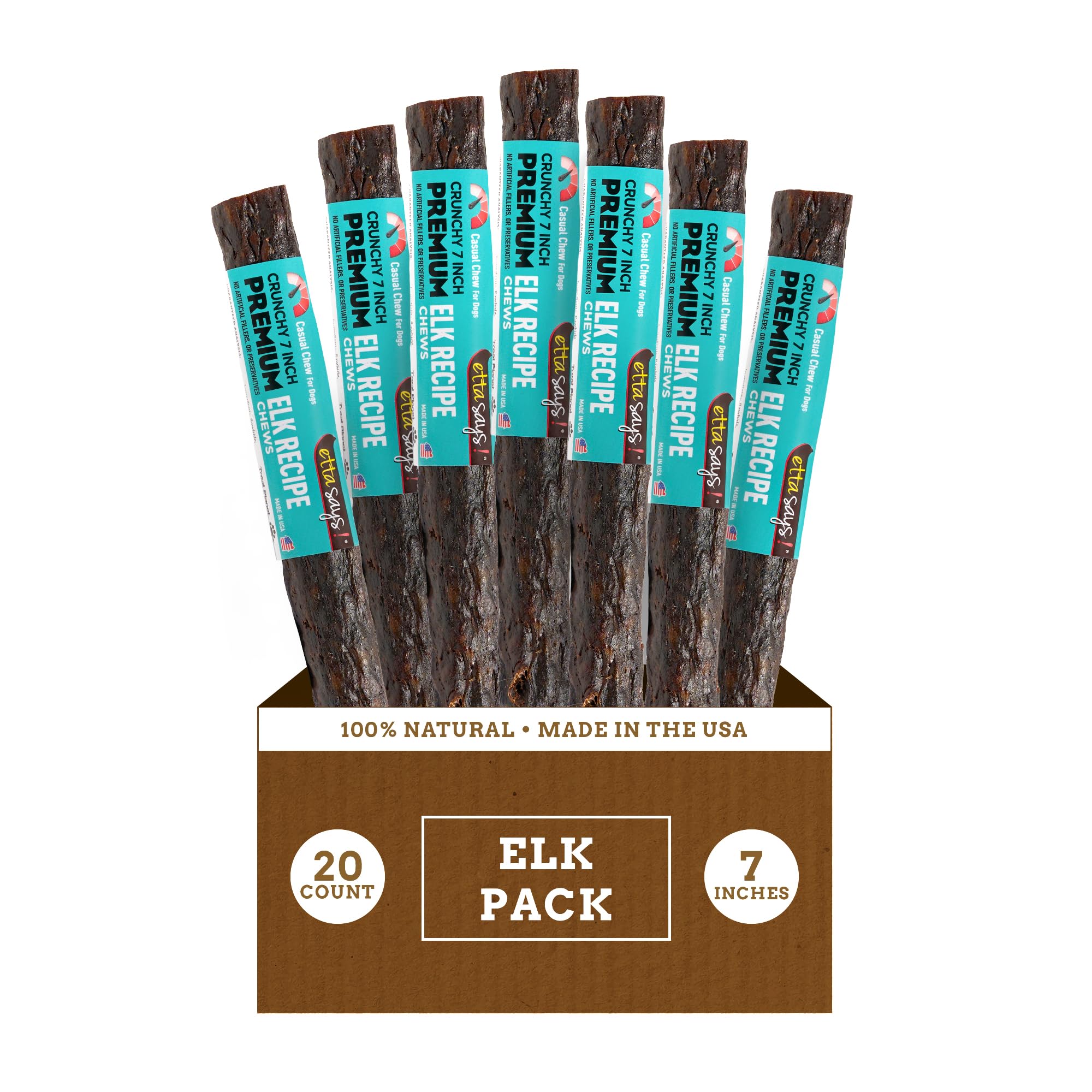 etta says! Premium Crunchy 7 Elk Dog Chews - Grain-Free Dog Treats, Good for Teeth, Easy to Digest - Made in The USA (20 Count P