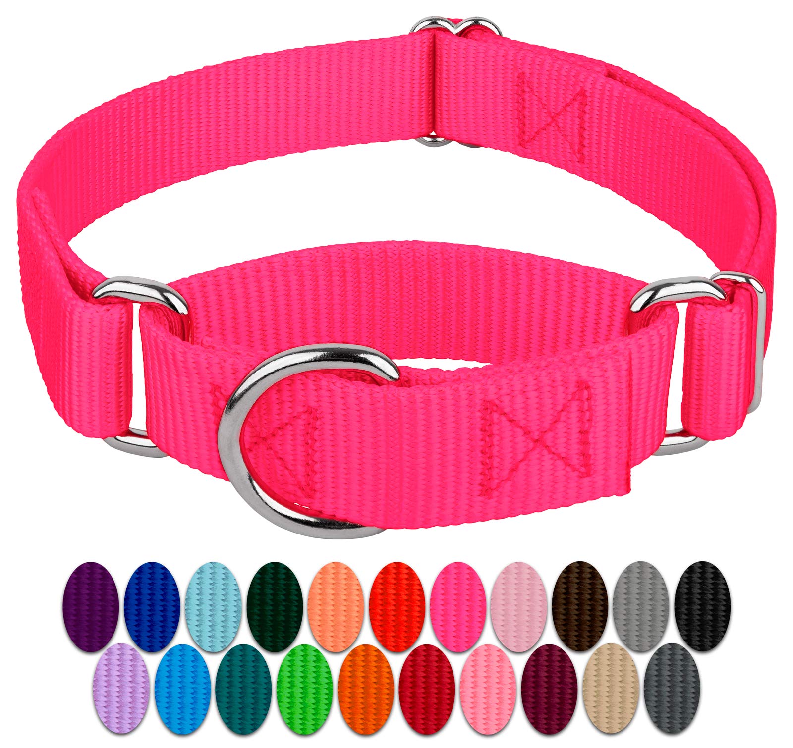 Country Brook Petz - Hot Pink Martingale Heavy Duty Nylon Dog Collar - 21 Vibrant Color Options (3/8 Inch Width, Mini)