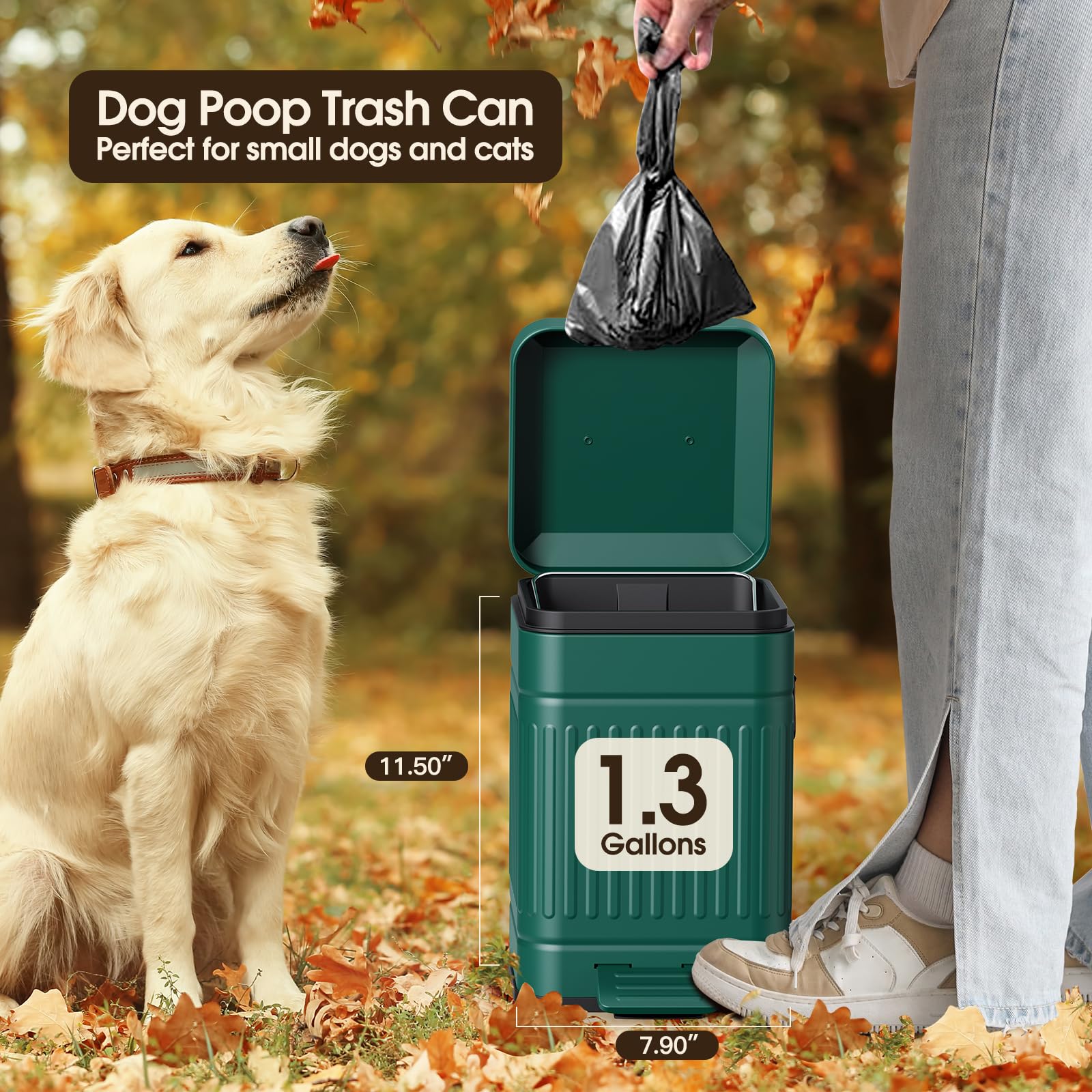 Ceroelda Small Trash Can With Lid-5L/1.3 Gal,Stainless Steel Outdoor Dog Poop Garbage Can-Farmhouse Retro Metal Waste Bin W/Step