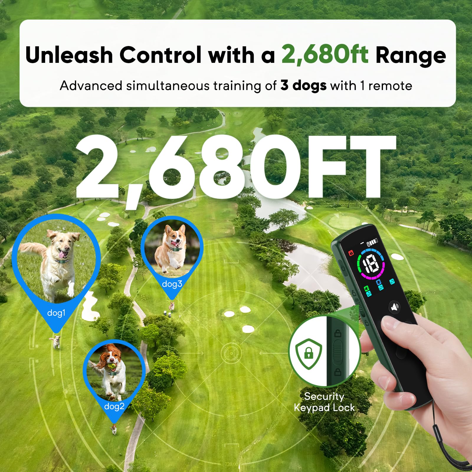PFIXV Dog Training Collar G5 - 2680FT Remote Control, Waterproof, Beep & Vibration Modes, for Dogs 8-120lbs, Green