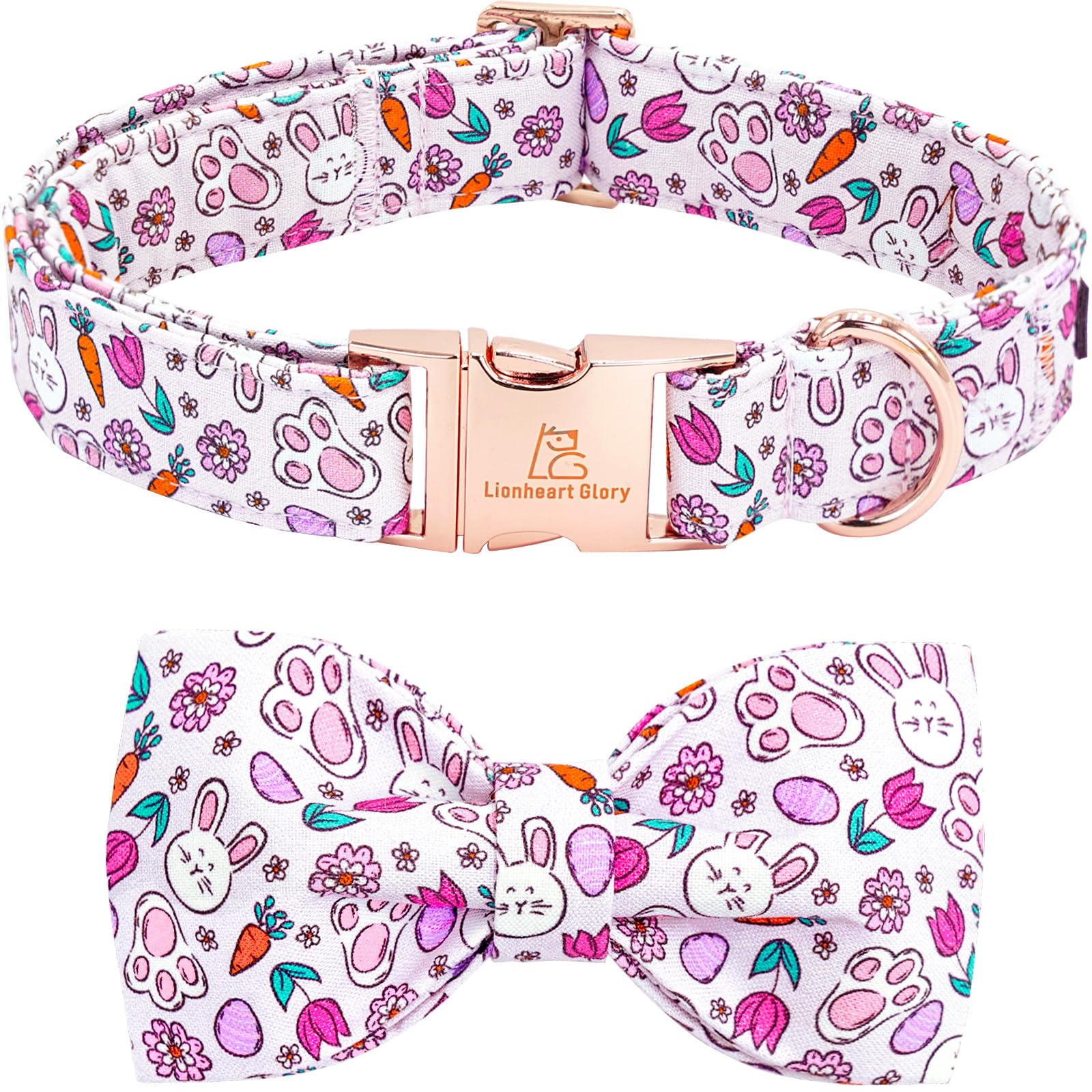 Lionheart Glory Dog Bow Collar Easter Day Dog Collar For Small Dogs,Easter Rabbits Eggs Colorful Dog Collars With Bowtie Spring 