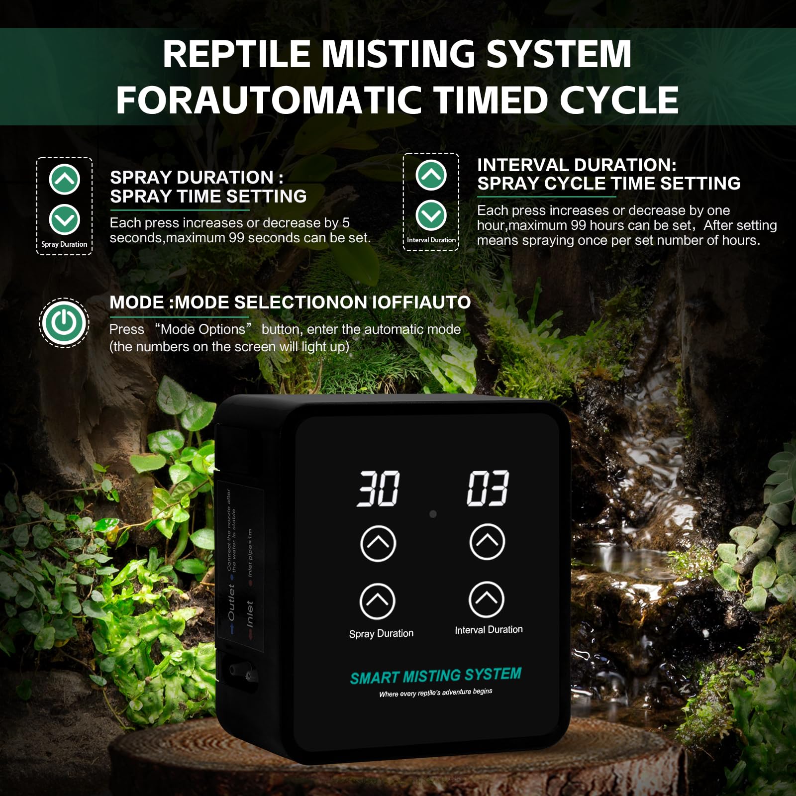 MECESOR Automatic Reptile Mister Humidifier with Timer, Programmable Terrarium Misting System for Chameleons, Snakes, Frogs, Tur