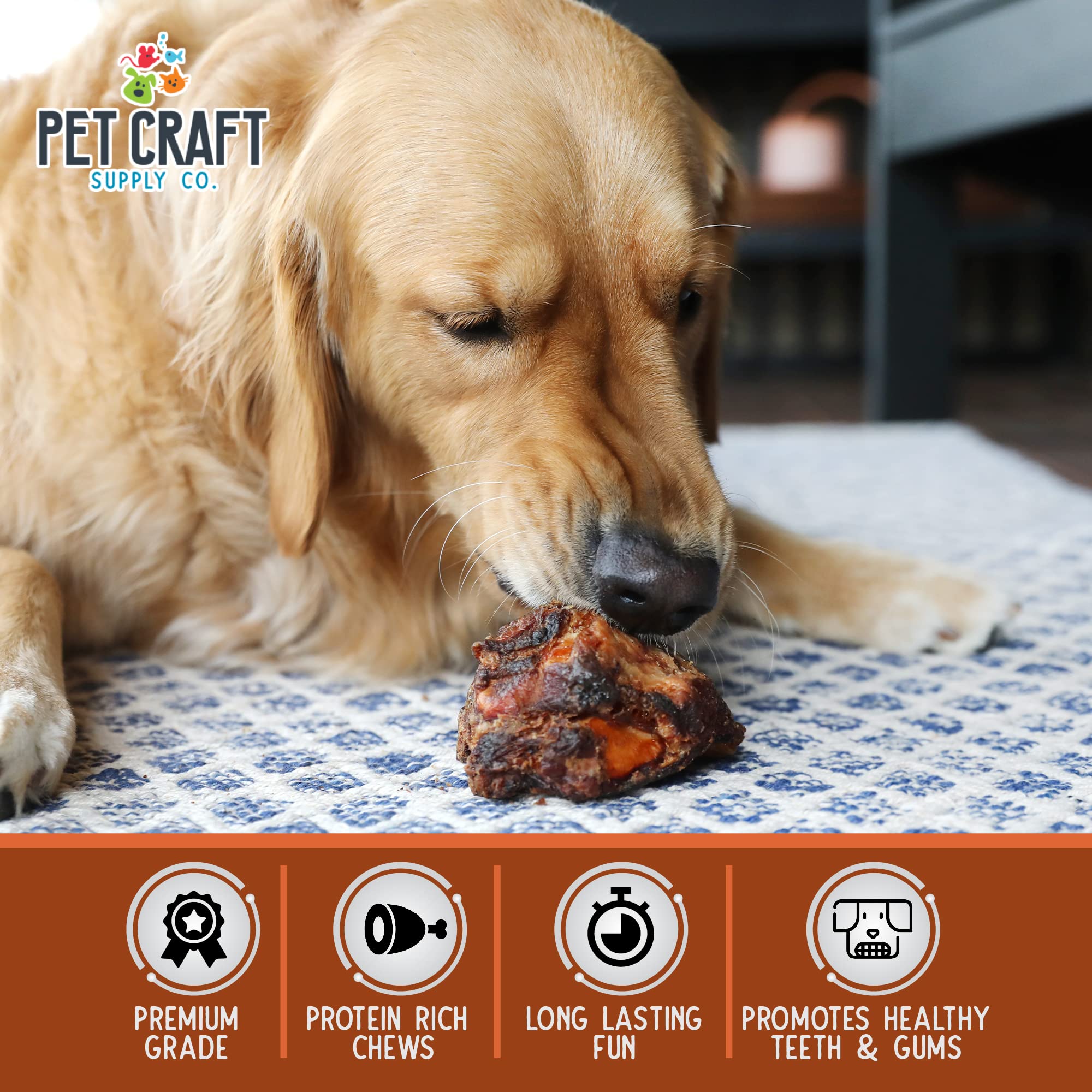 Pet Craft Supply Meaty Buffalo Knee Caps Dog Treats, 10 Count, Rawhide Free, Grain Free, Long Lasting Chew for Aggressive Chewers