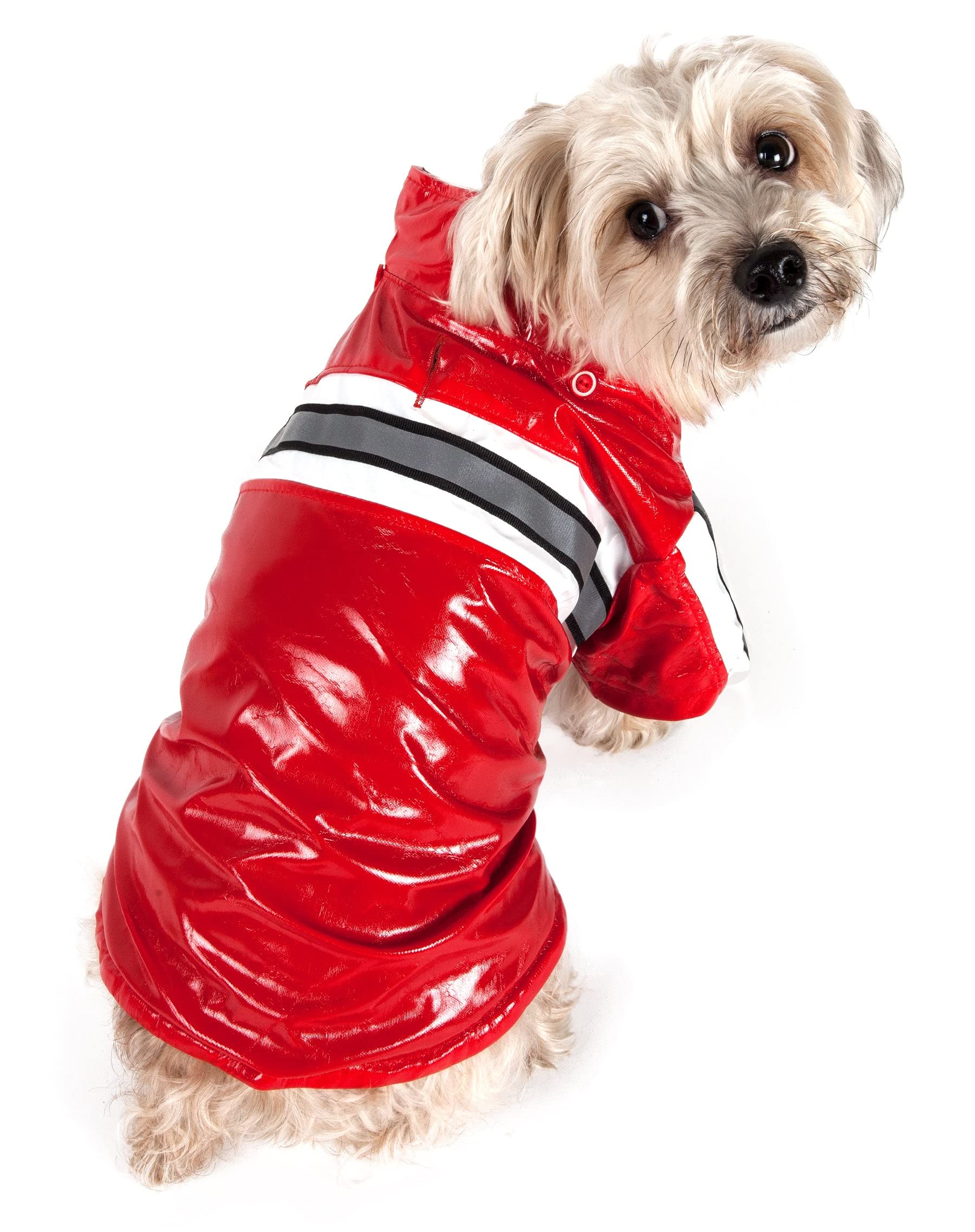 Pet Life ® Reflecta-Glow PVC Dog Raincoat - Reflective and Waterproof Dog Coat with Reversible Polar Fleece - Adjustable Pet Raincoat Dog Jacket on All 4 Sleeves with Removable Hood