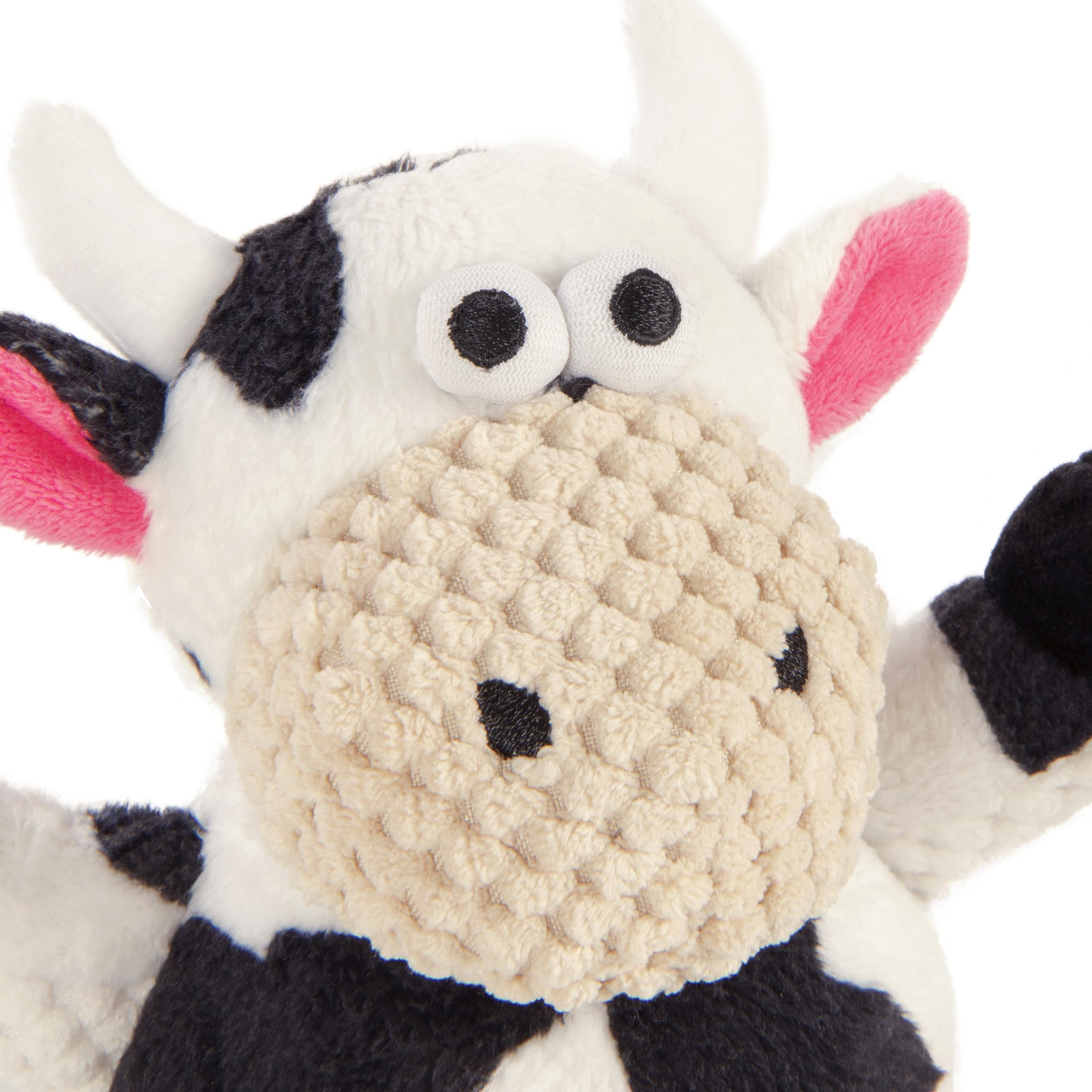 Godog Checkers Sitting Cow Squeaky Plush Dog Toy, Chew Guard Technology - White, Small
