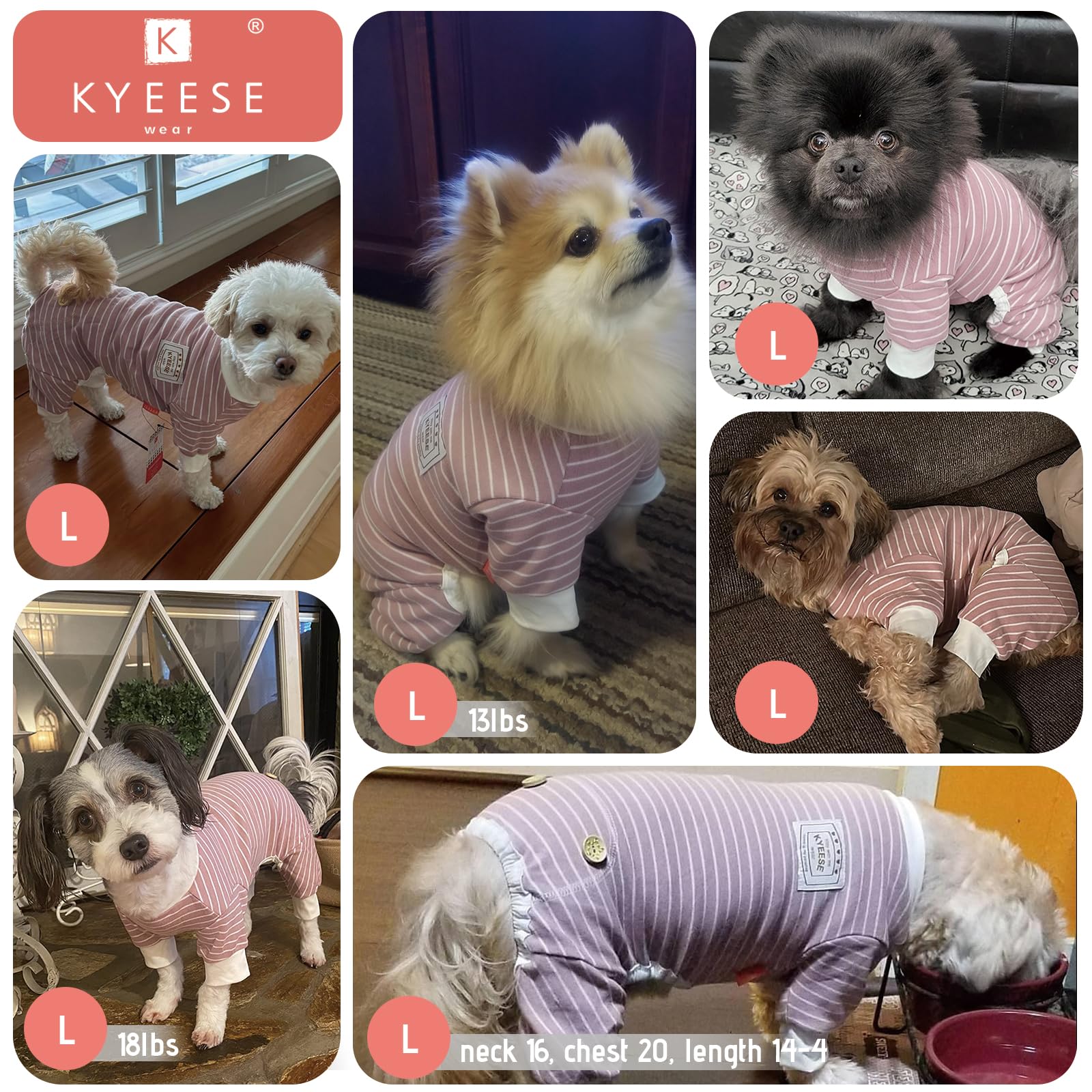 Kyeese Dog Pajamas For Small Dogs Stretchable 4 Legged Dog Onesie Jumpsuit Stripes Dog Pjs For Hair Shedding Cover, Ivory Brown,