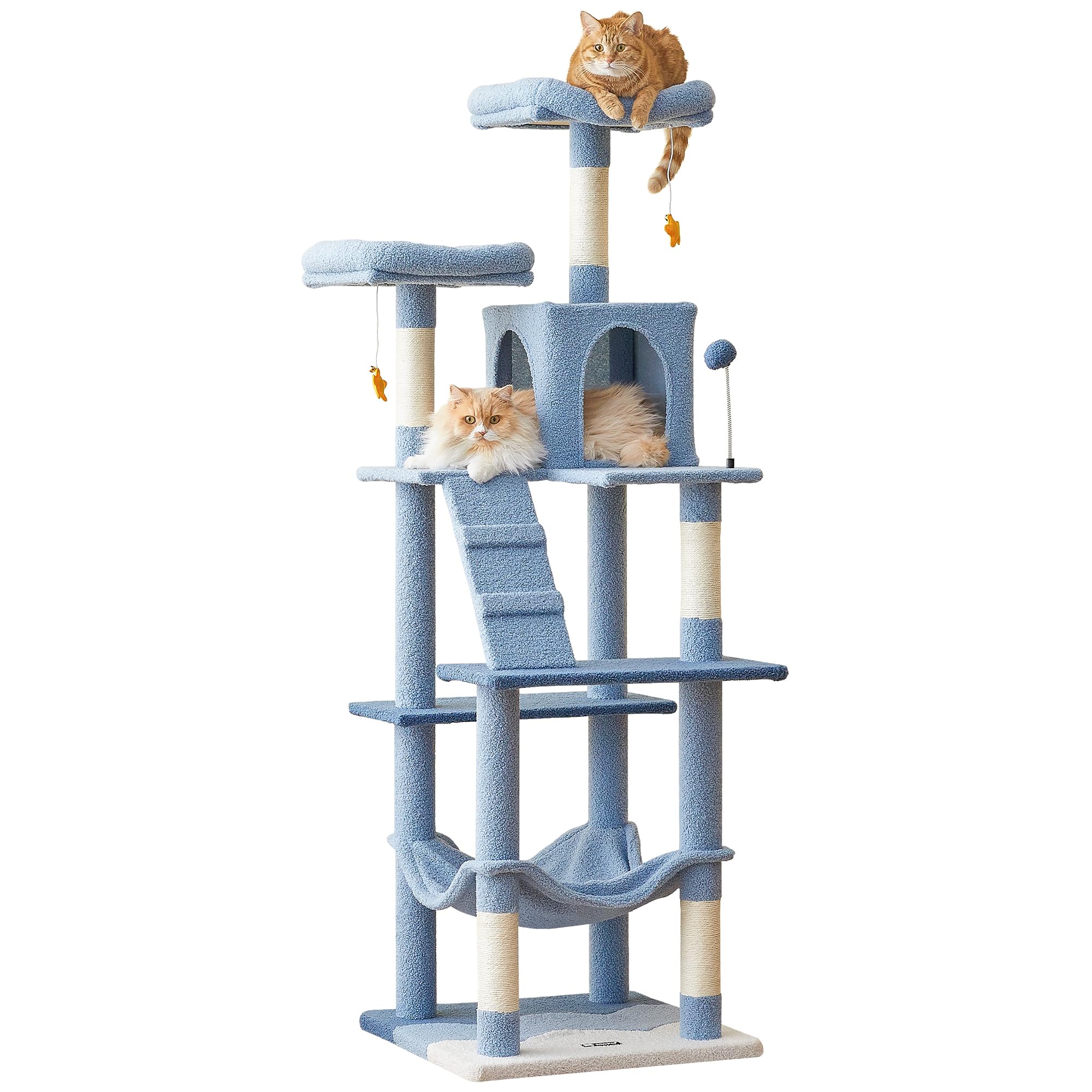 Mwpo Ocean-Themed Cat Tree, 70.1-Inch Multi-Level Tall Tower For Indoor Cats, Plush Cat Condo With Big Padded Perches, Sisal-Cov