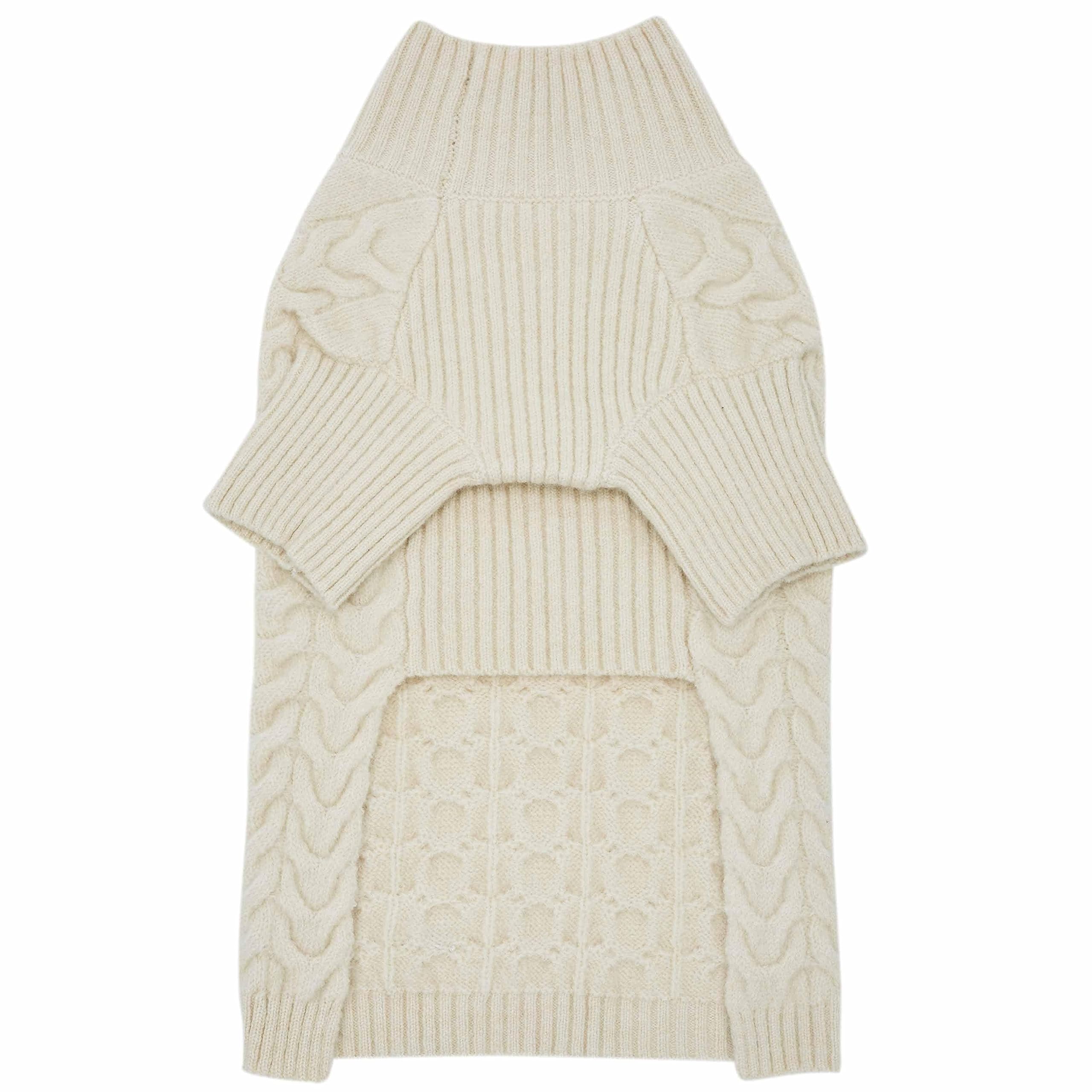 Blueberry Pet Classic Fuzzy Textured Knit Pullover Turtle-Neck Dog Sweater In Ivory, Back Length 18'', Pack Of 1 Clothes For Dog