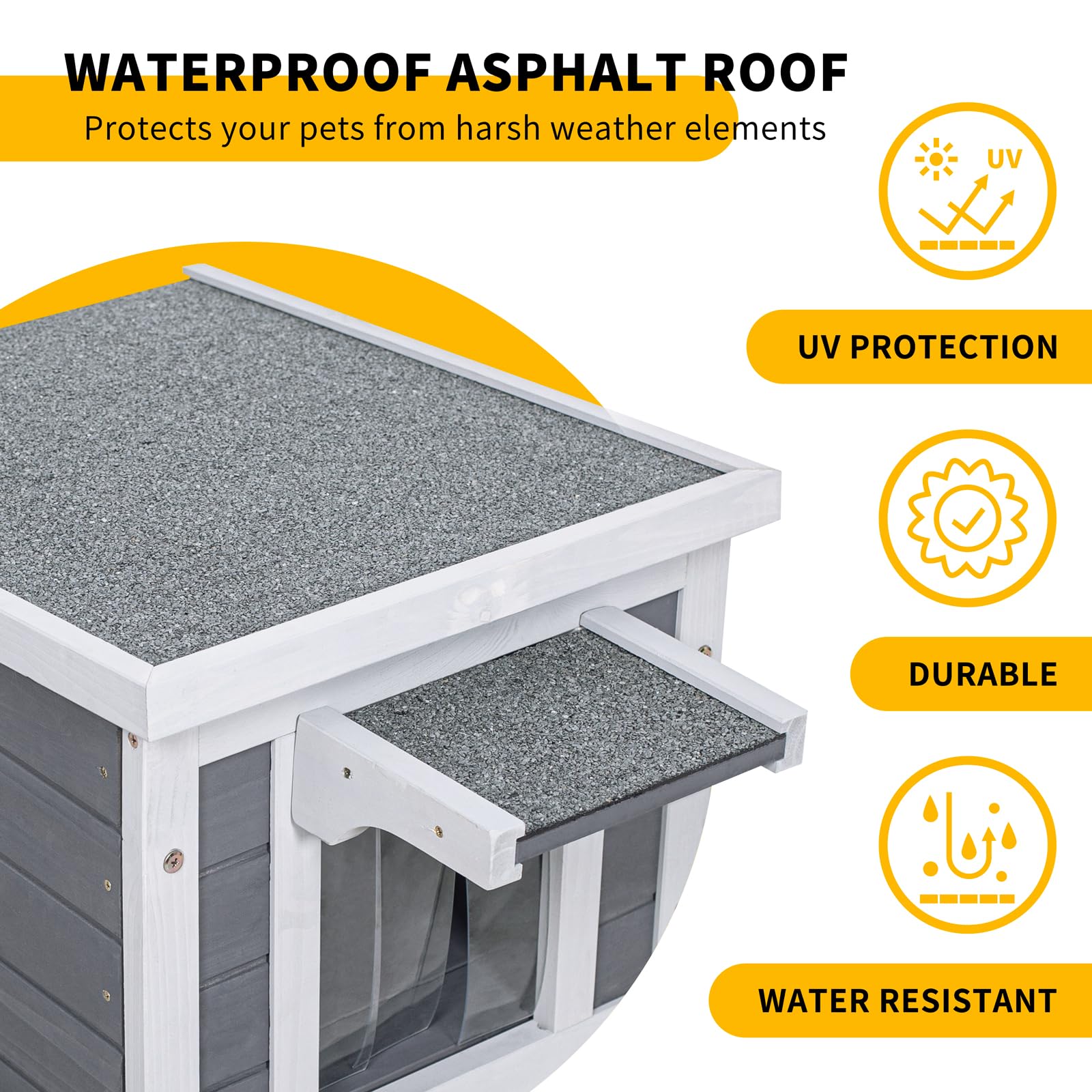 Geguri Outdoor Cat House, Weatherproof Shelter For Ferrel Cats, Dogs, Rabbits Hutch With Elevated Floor, Asphalt Roof