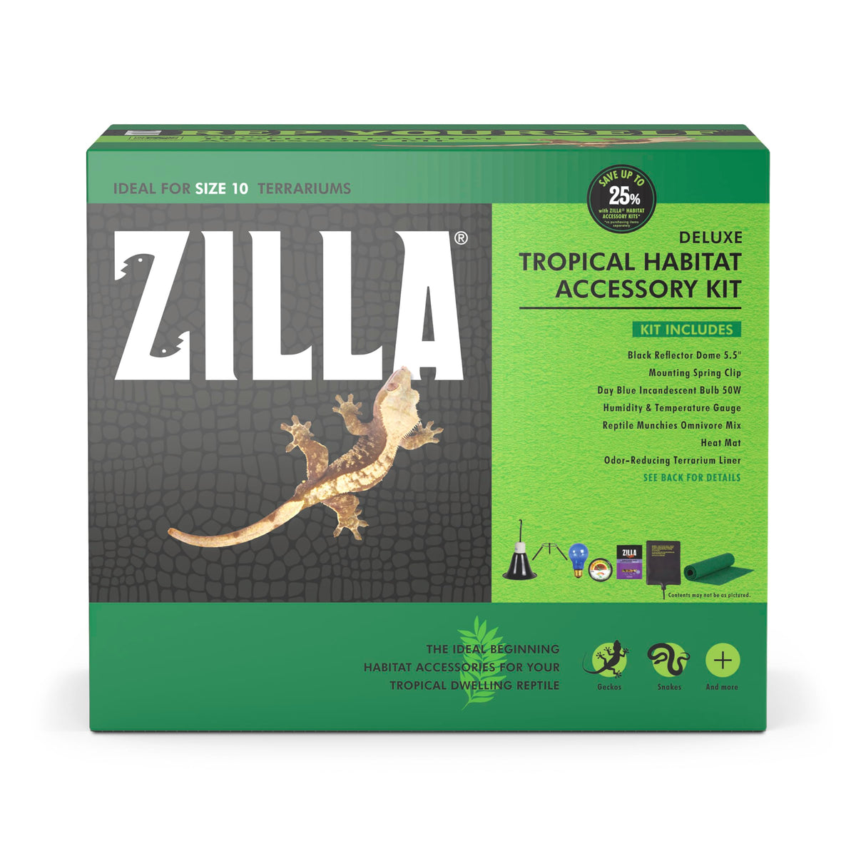Zilla Tropical Habitat Accessory Kit, Starter Kit for Reptiles, Easy Start for Tropical-Dwelling Reptiles, Includes Lighting, He