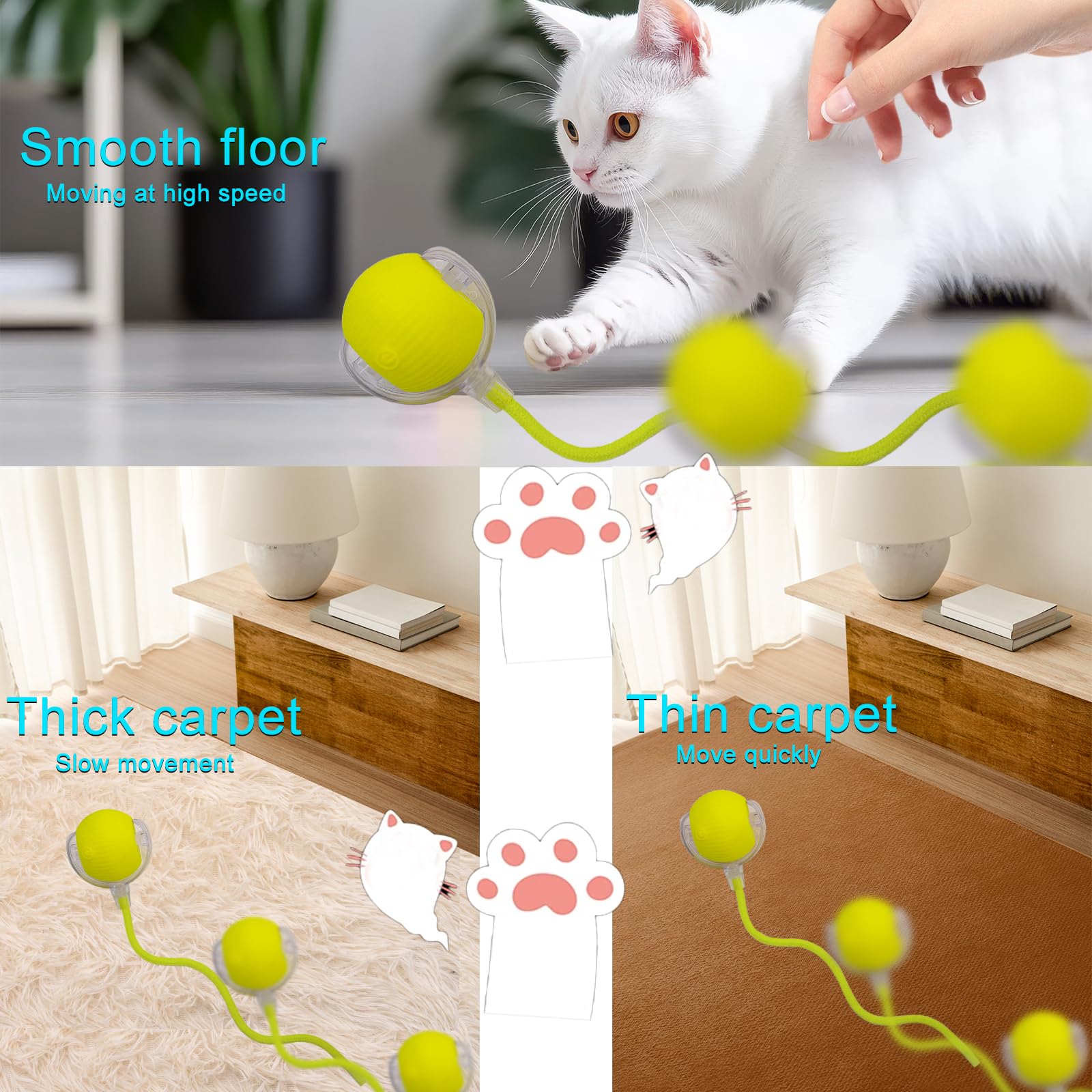 Interactive Cat Dog Toy Ball: Indoor Small Automatic Moving Smart Rolling Fun Pet Game With Led Light And String Tail For Motion