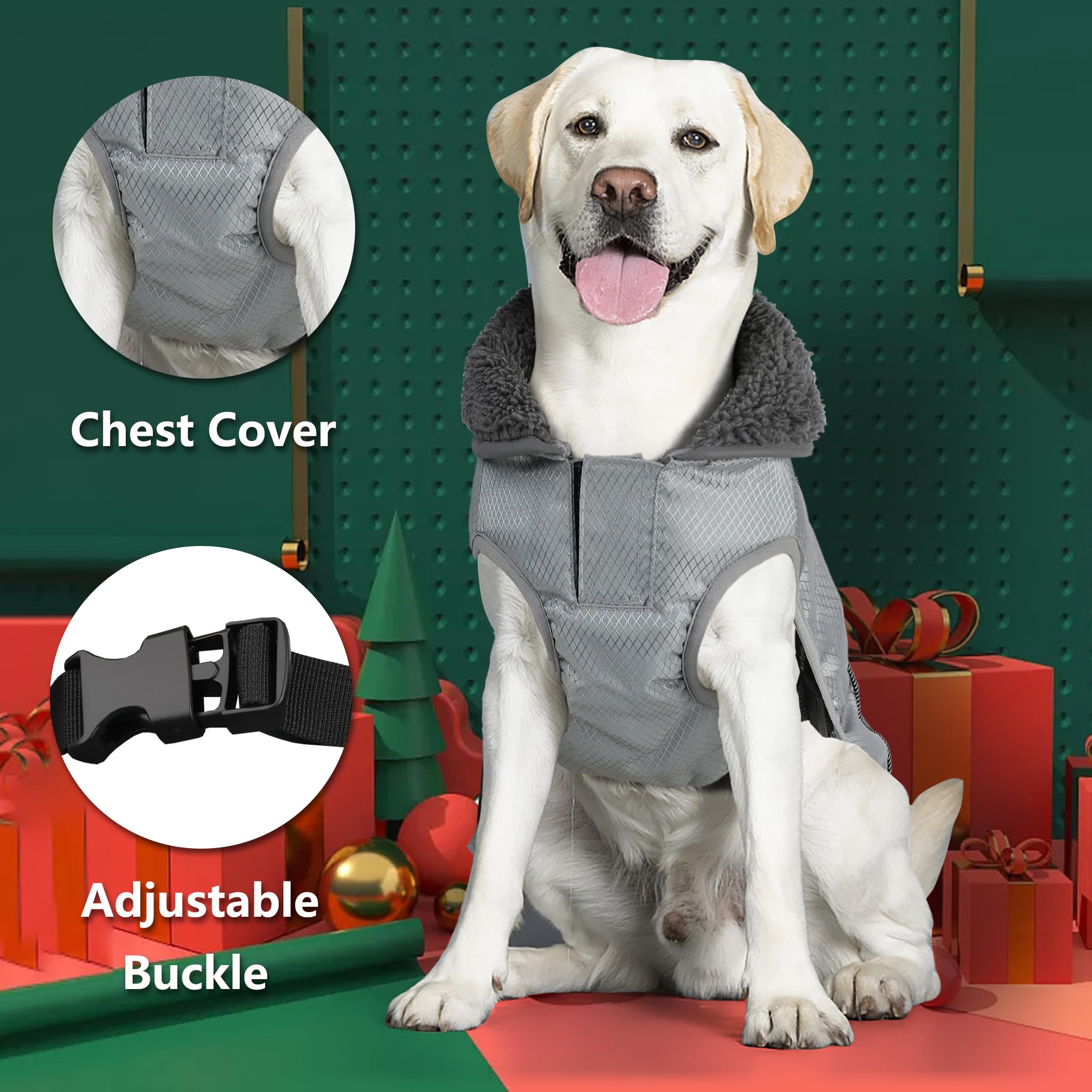 Petglad Dog Coat, Ripstop Waterproof Dog Winter Jacket with Zippered Leash Hole, Reflective Adjustable Dog Fleece Sweater, Warm