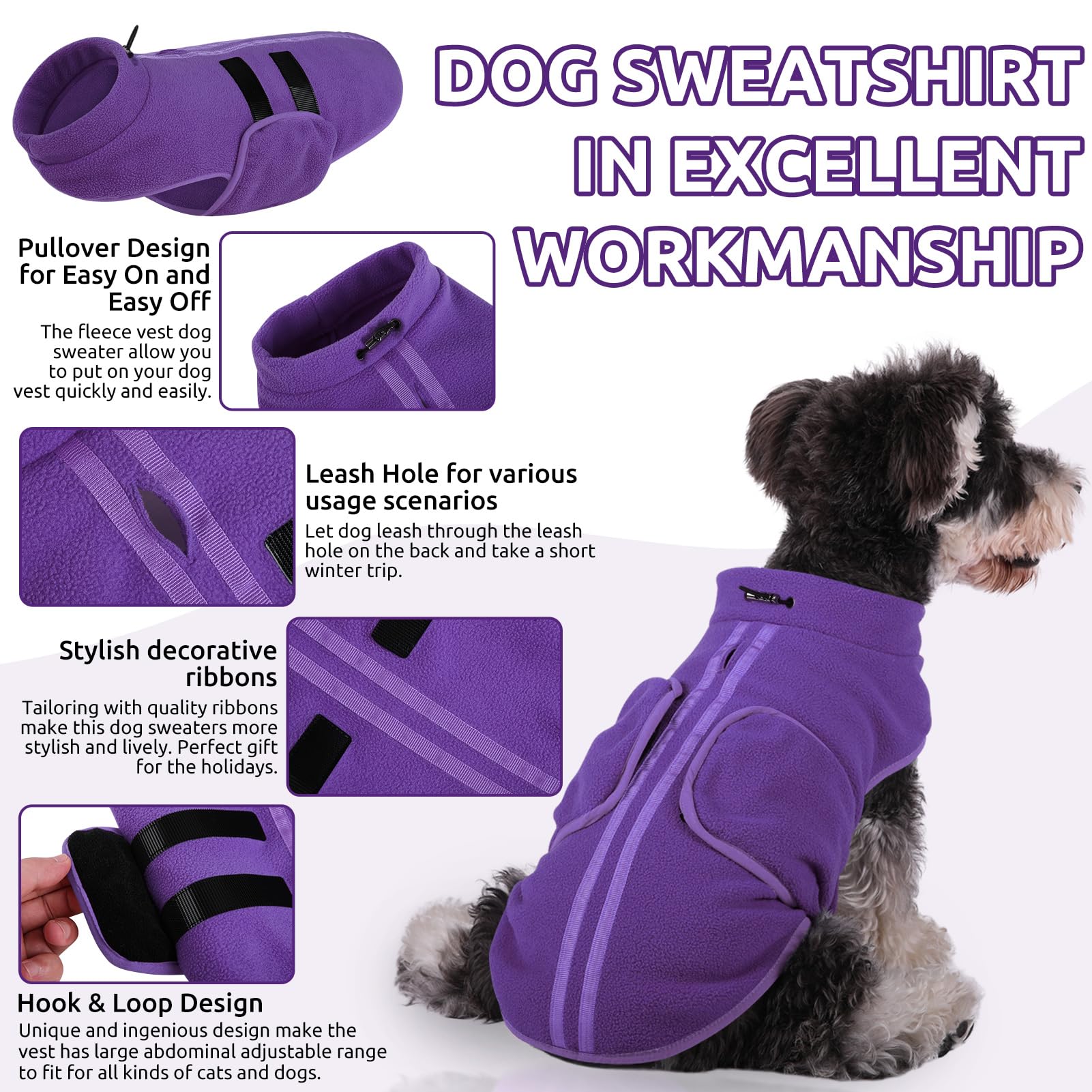 Queenmore Xxl Dog Sweater, Soft Fleece Vest Pullover Dog Jacket With Leash Hole, Warm Winter Dog Clothes Cold Weather Doggy Dachshund Sweaters For Large Dogs Cats Boy Or Girl (Lavender, Xxl)