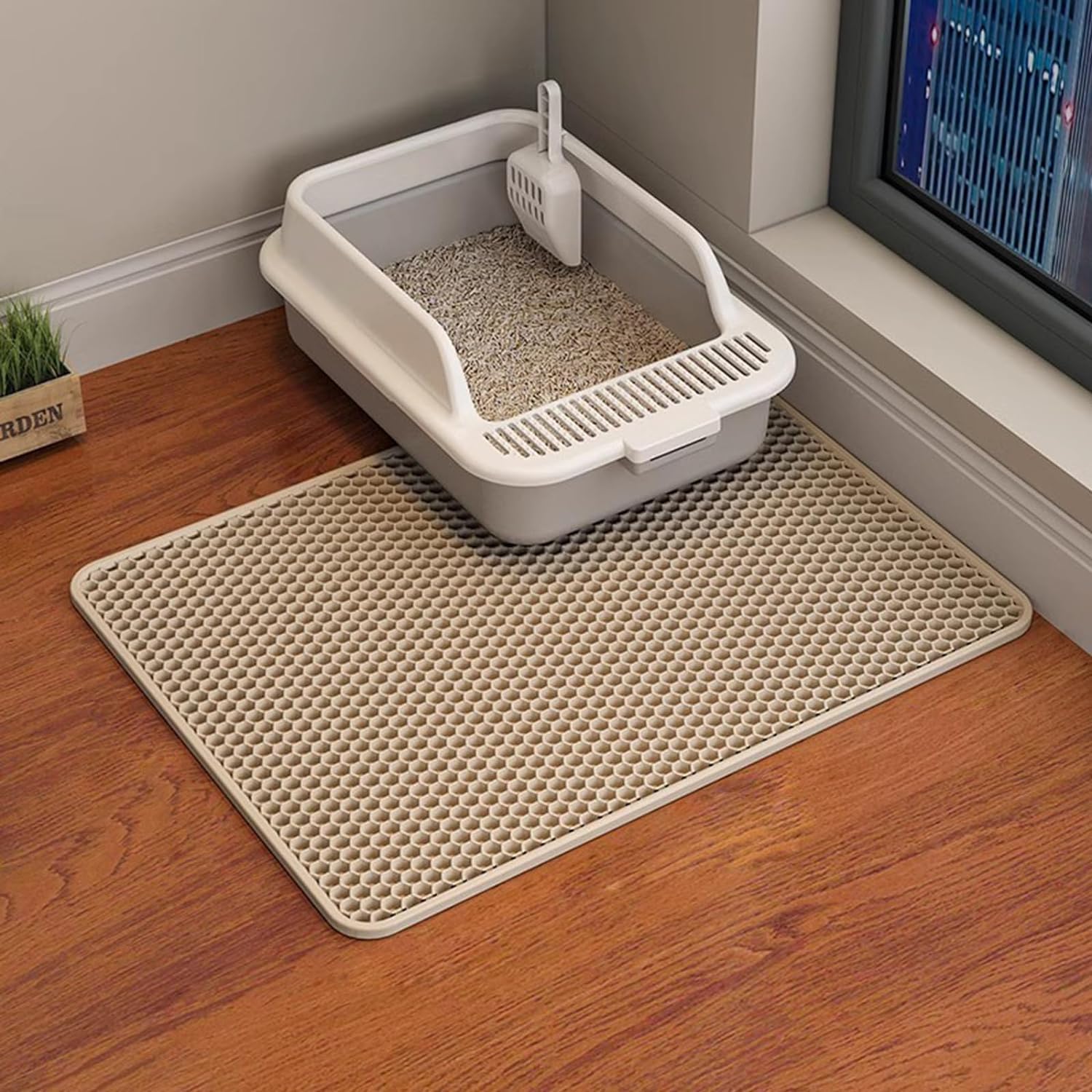Erhaog Cat Litter Mat Litter Trapping Mat, 46X26 / 35X24 / 30X22 / 24X16 Inch Honeycomb Double Layer Design Urine And Water Proo