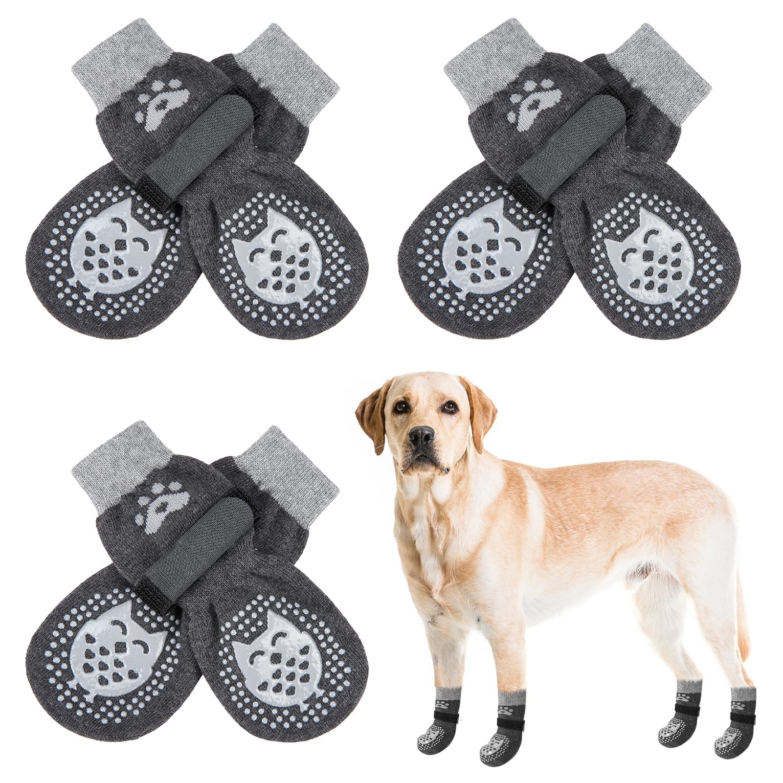 Scenereal Double Side Anti-Slip Dog Socks With Adjustable Straps, Non-Slip Dogs Sock For Hardwood Floors To Stop Licking Paws, Slipping, Paw Protectors For Small Medium Large Dogs