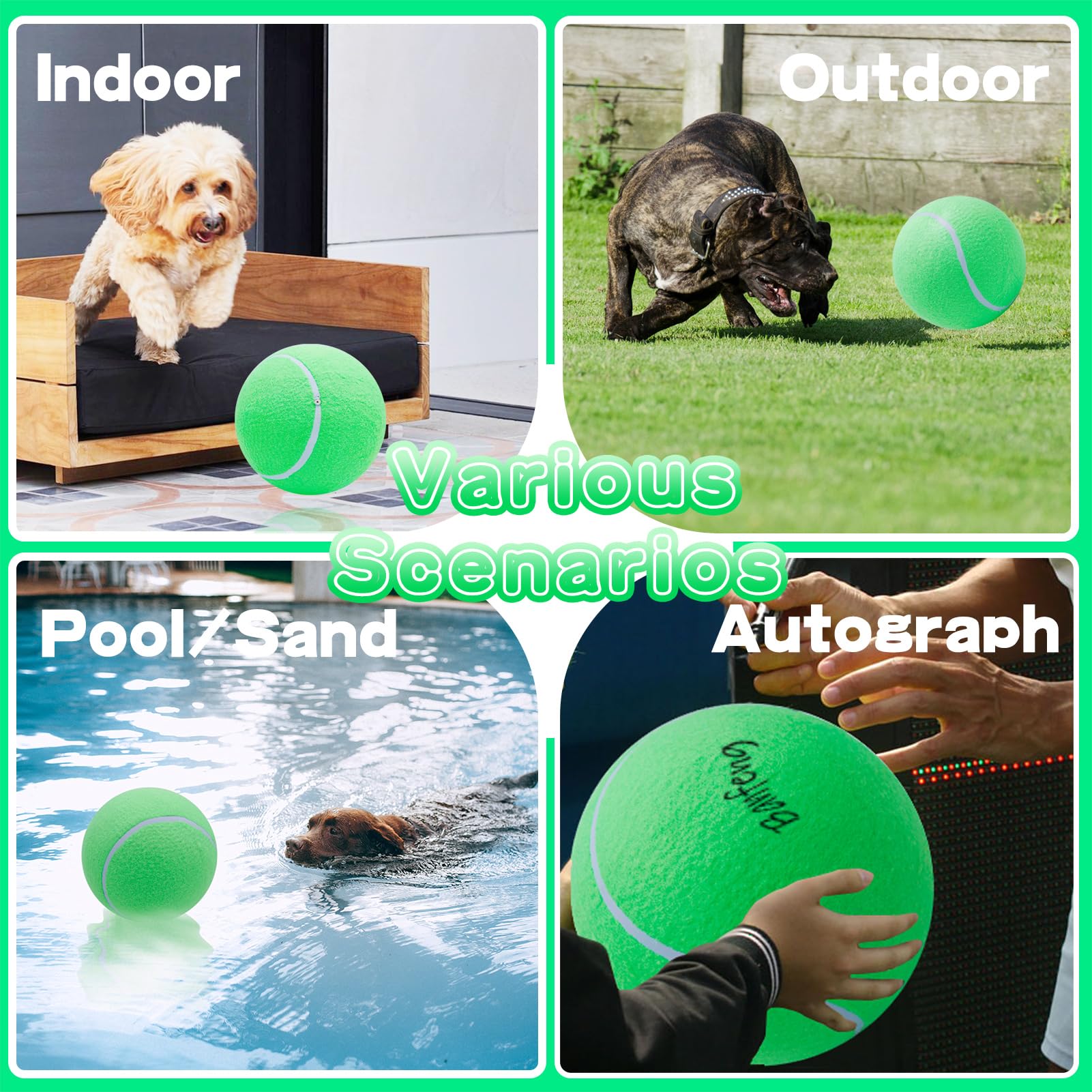 Banfeng Large Dog Tennis Ball,9.5' Giant Doy Sport Ball Toy,Pet Birthday Present Interactive Dog Toys For Small Medium Large Dog (Green)
