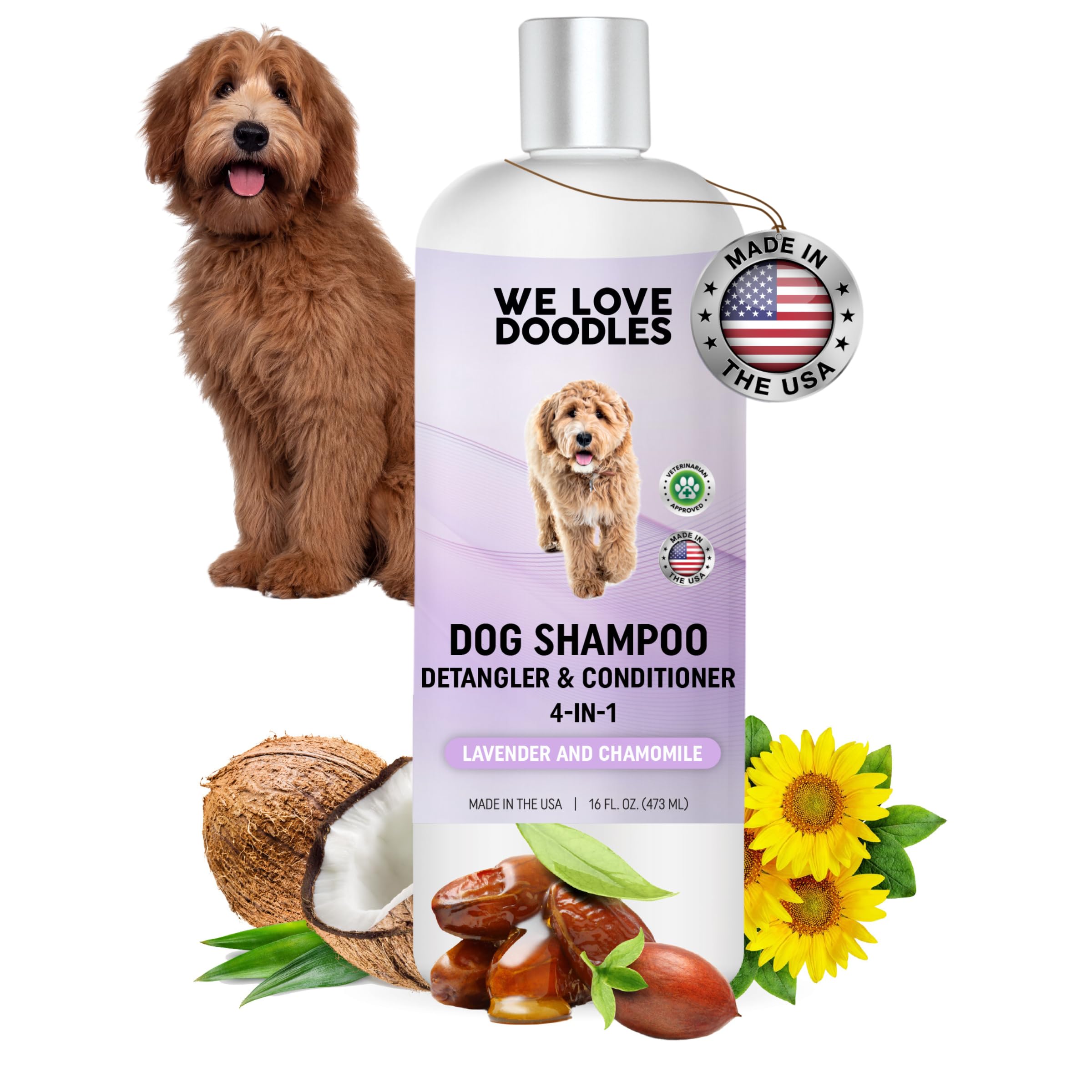 4-In-1 Dog Shampoo Dog Shampoo, Conditioner & Detangler - Best Shampoo For Goldendoodles, Poodles & Doodles - For Matted Pet Hai