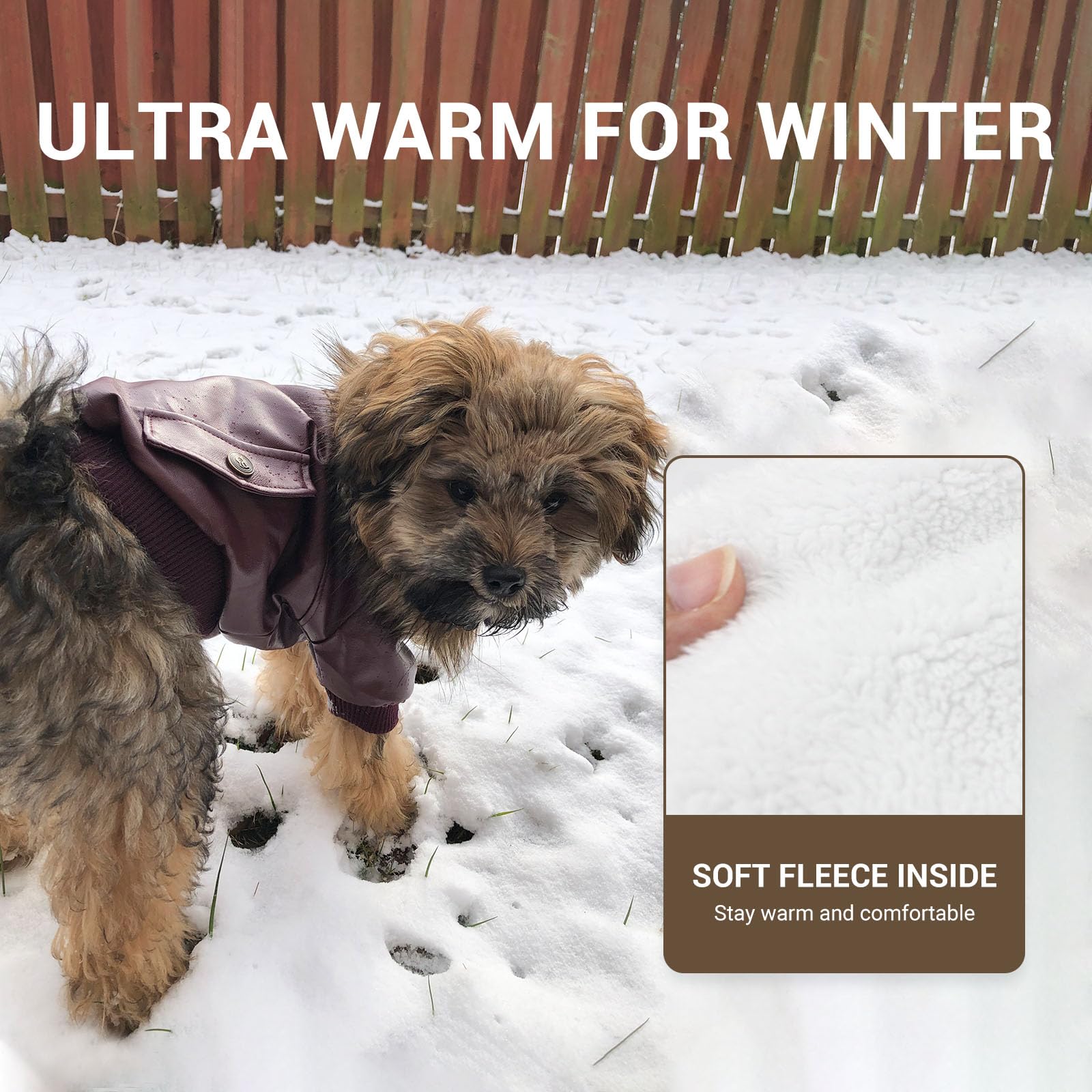 Lesypet Warm Dog Jacket Winter Dog Coats Windproof Waterproof Fleece Lined Dog Leather Jackets For Small Dogs Puppy, Red X-Large