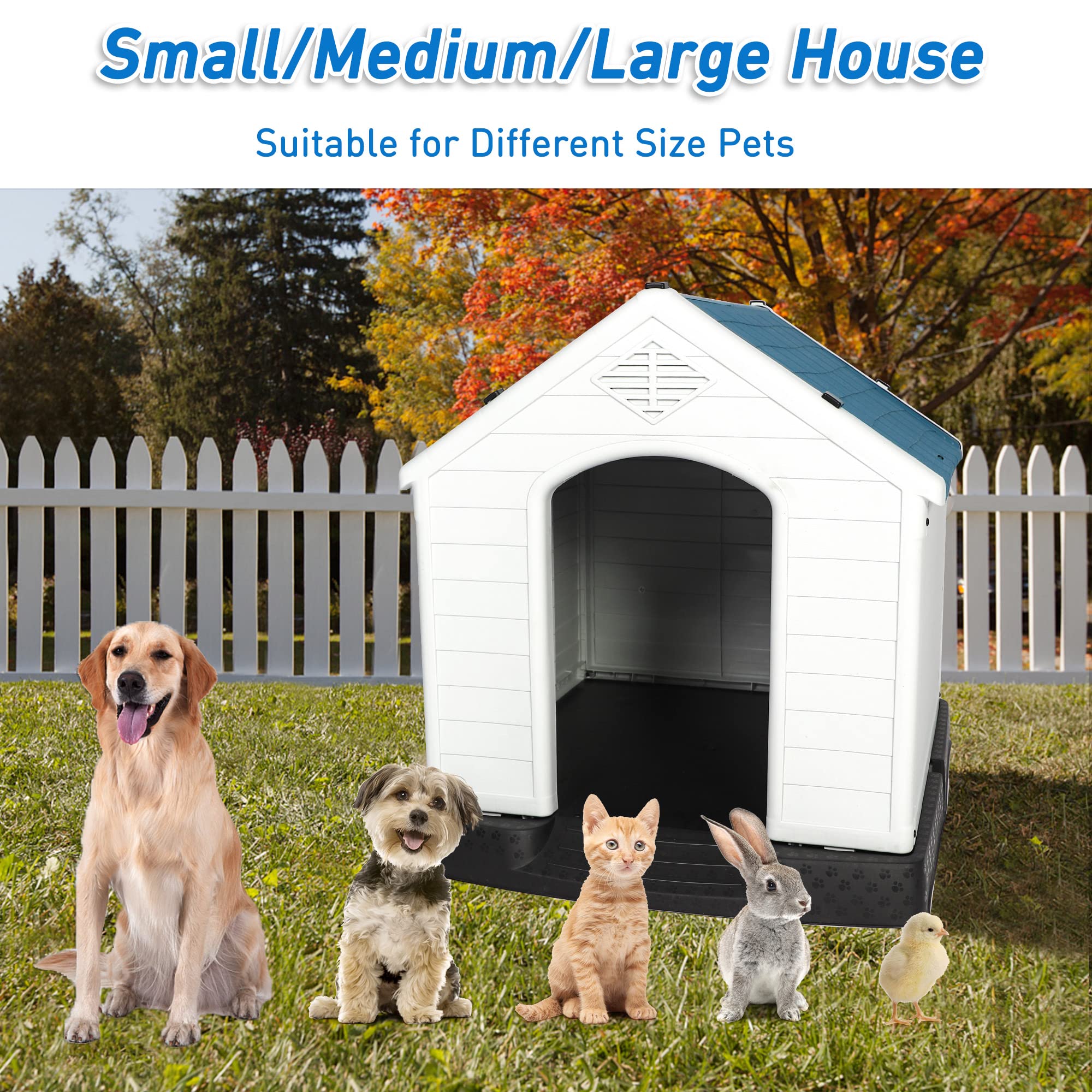 Luckyermore Large Dog House Outdoor Indoor Pet Dog Puppy Shelter Crate Plastic Weather-Resistant Cage, Large