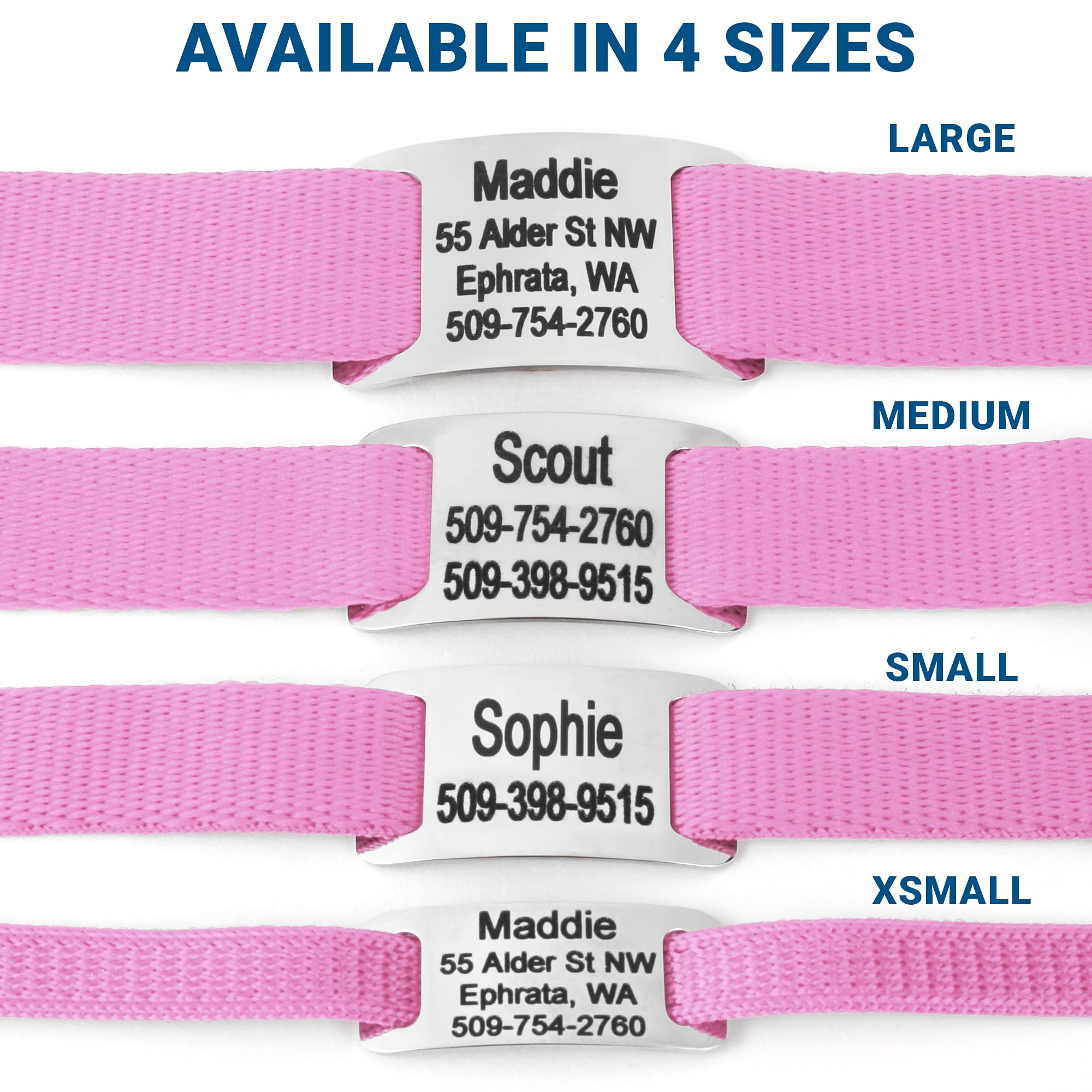 Gotags Personalized Dog Collar With Nameplate, Adjustable Dog Collar With Custom Engraved Slide On Pet Id Tag In Stainless Steel