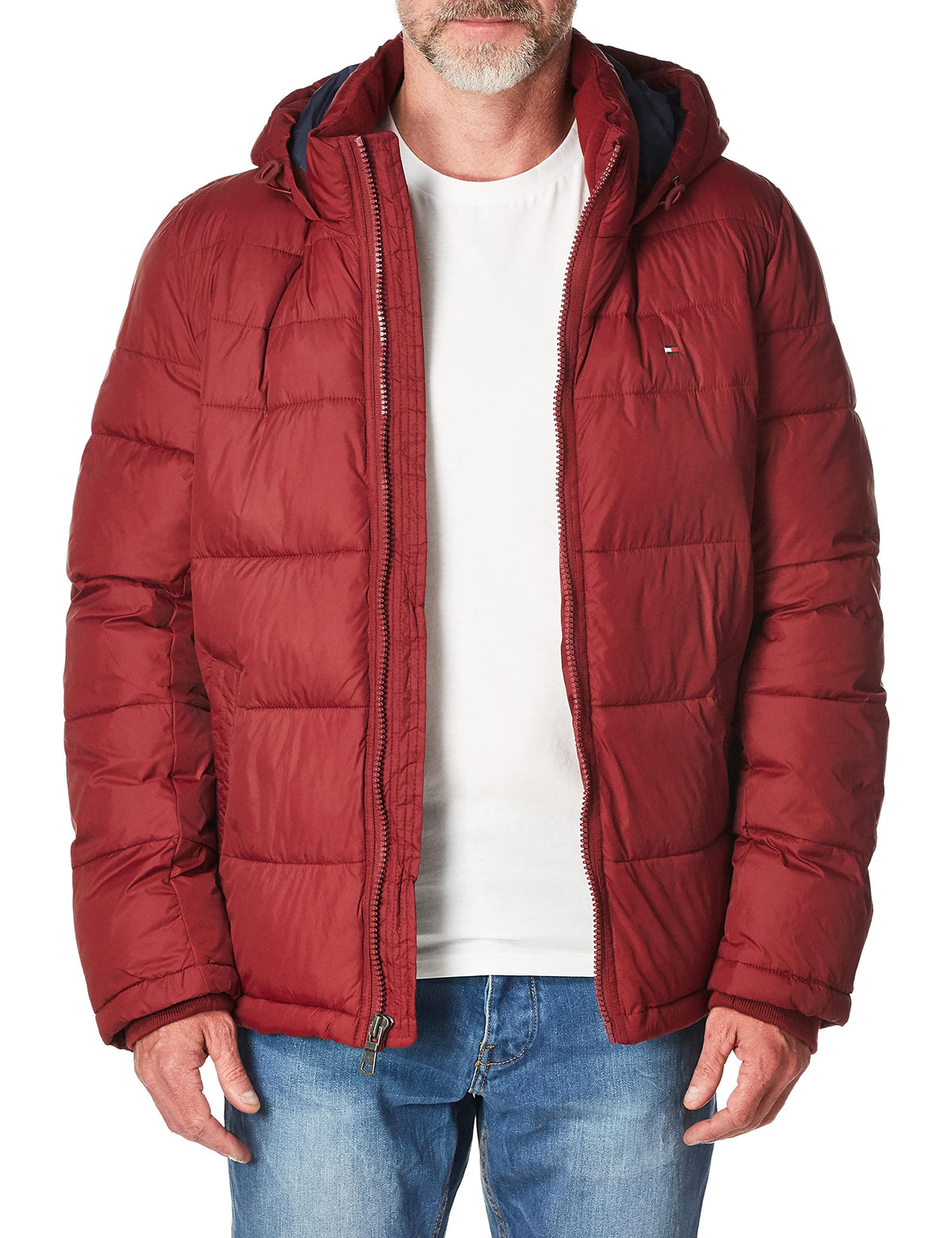 Tommy Hilfiger Mens Big  Tall Hooded Puffer Jacket, Red, 3X Big