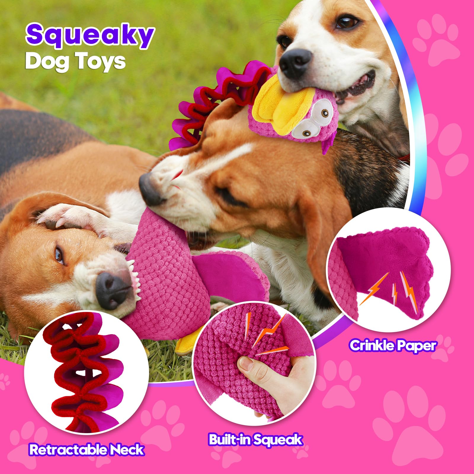 Foxyyds Puppy Toys,Dog Toys For Aggressive Chewers,Retractable Tug Of War Dog Toy,Durable Chewing Squeaky Dog Toy,Small Medium L