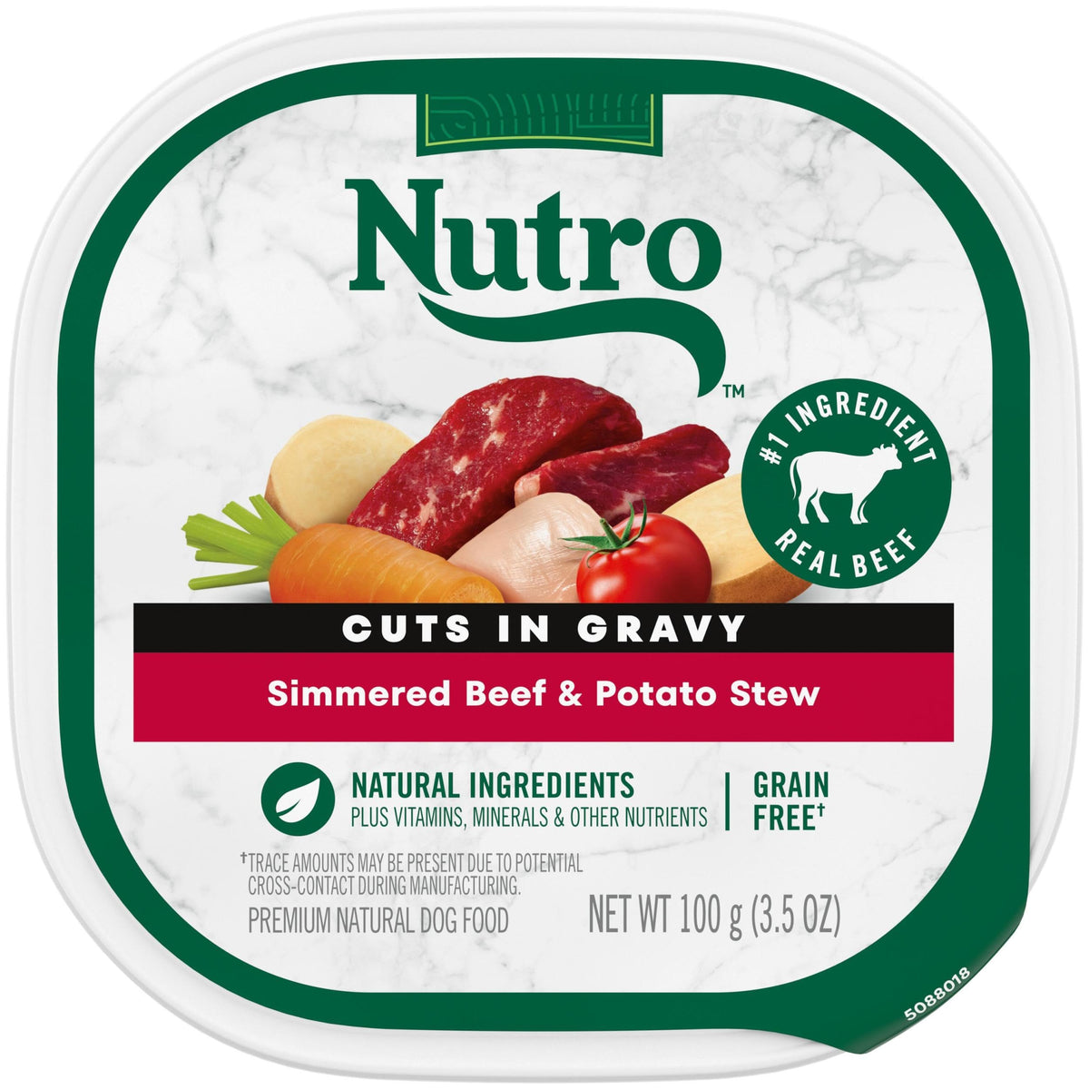 Nutro Adult Natural Grain Free Wet Dog Food Cuts In Gravy Simmered Beef & Potato Stew Recipe, 3.5 Oz. Trays (Pack Of 24)