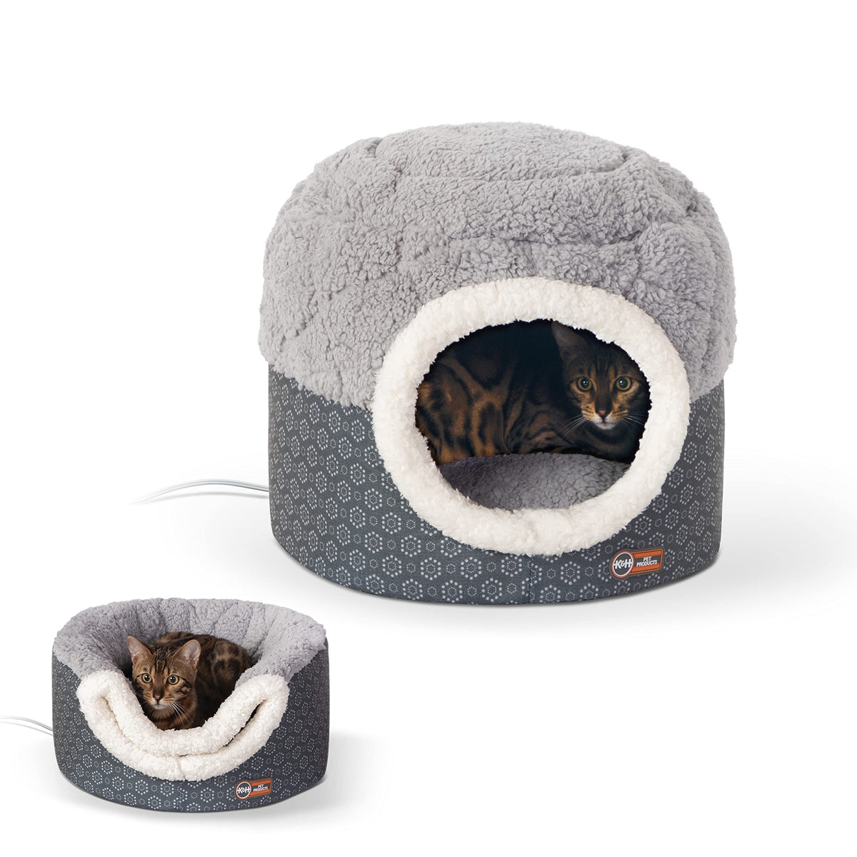 K&H Pet Products Thermo-Pet Nest Heated Cat Bed For Indoor Cats & Kittens, 2-In-1 Heated Cat Cave & Cuddler, Gray, Small 18 X 15