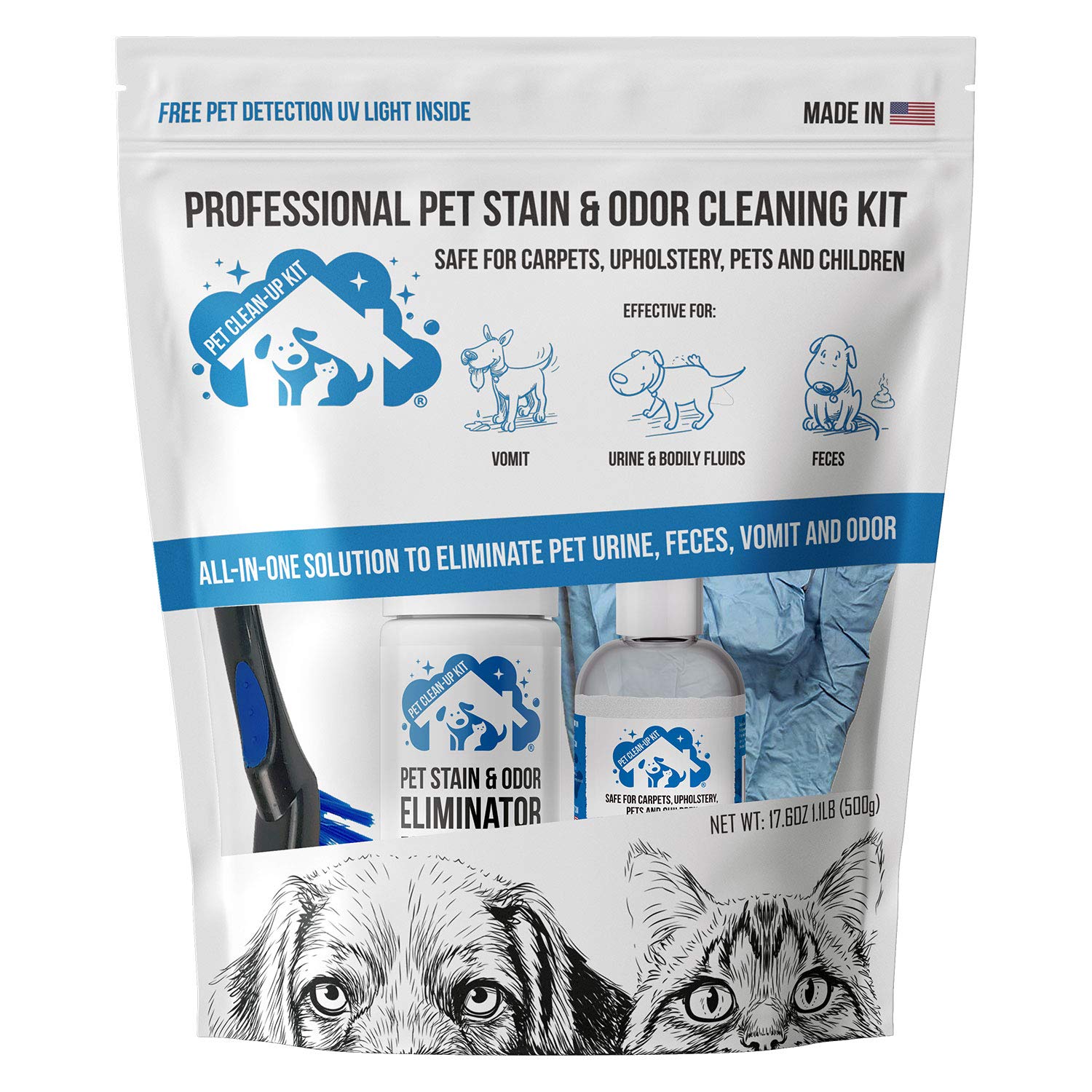 Professional Pet Stain & Odor Cleaning Kit | Carpet Stain Remover - Clean Dog And Cat Urine, Feces, Vomit - Eliminate Odor & Sme