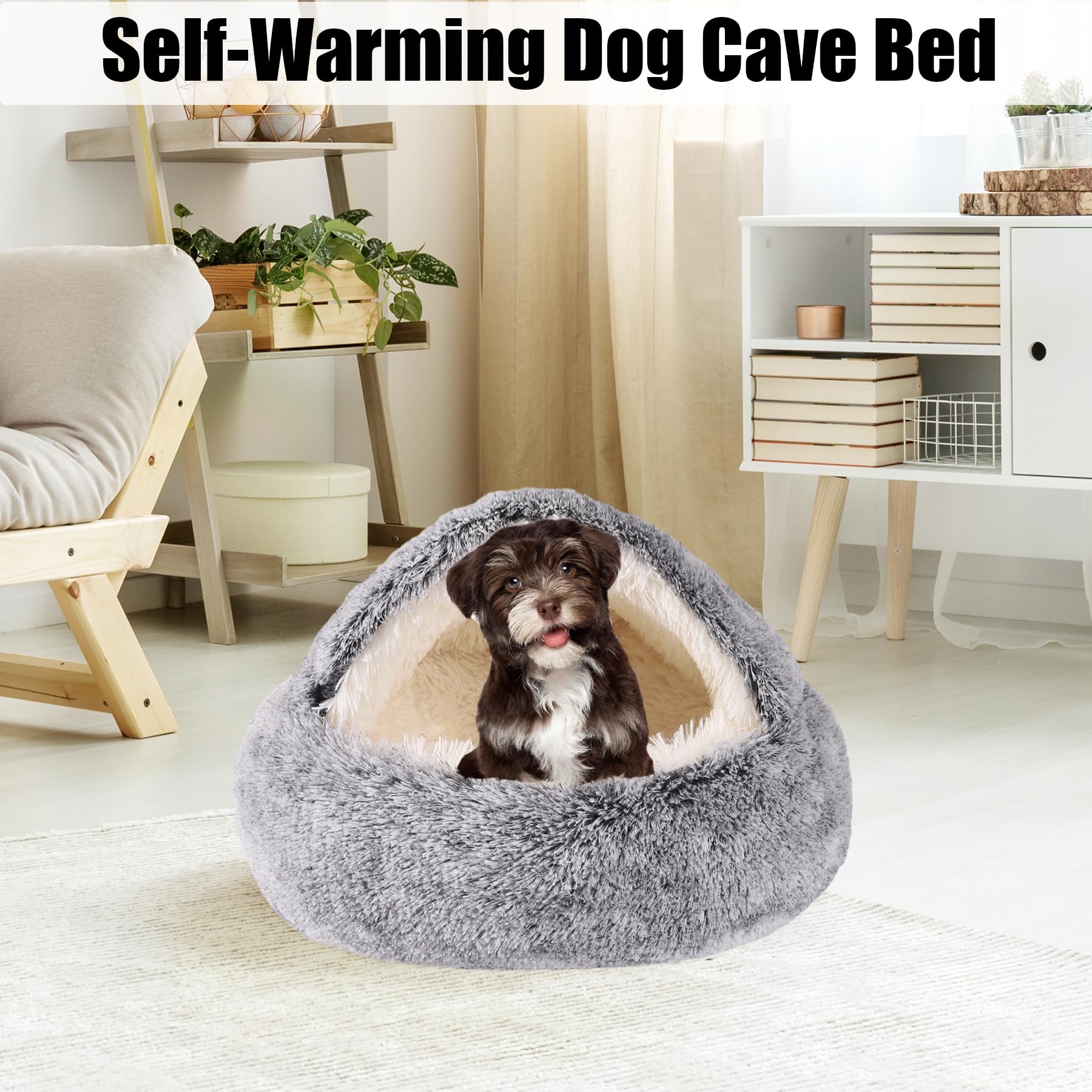 Hyq Small Dog Bed With Cover Cave, Cat Beds For Indoor Cats Washable, Cozy Cat Cave Bed, Round Puppy Bed With Hooded Cover, Dog