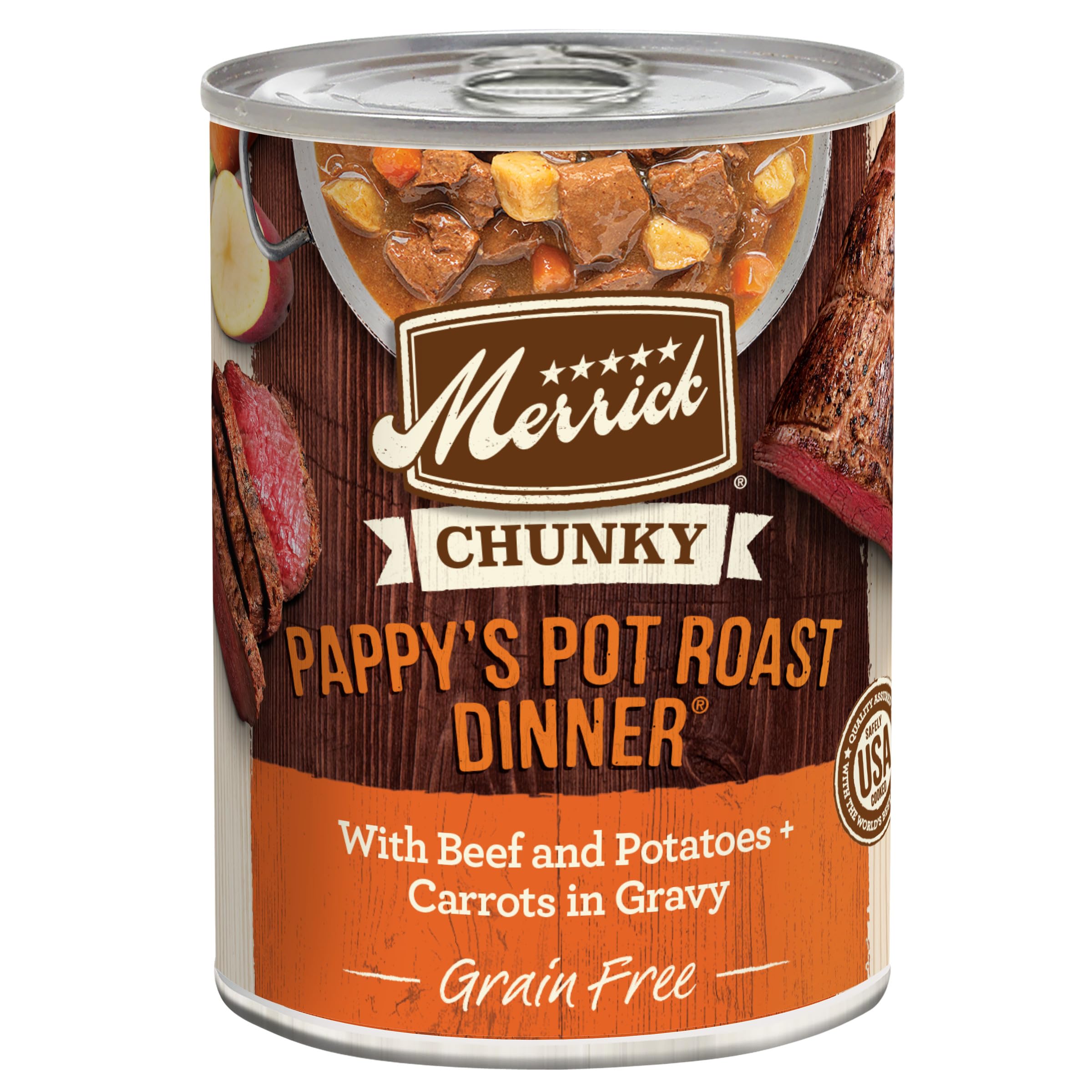 Merrick Chunky Grain Free Premium And Wholesome Canned Dog Food, Real Meat Pappys Pot Roast Dinner In Gravy - (Pack of 12) 12.7 