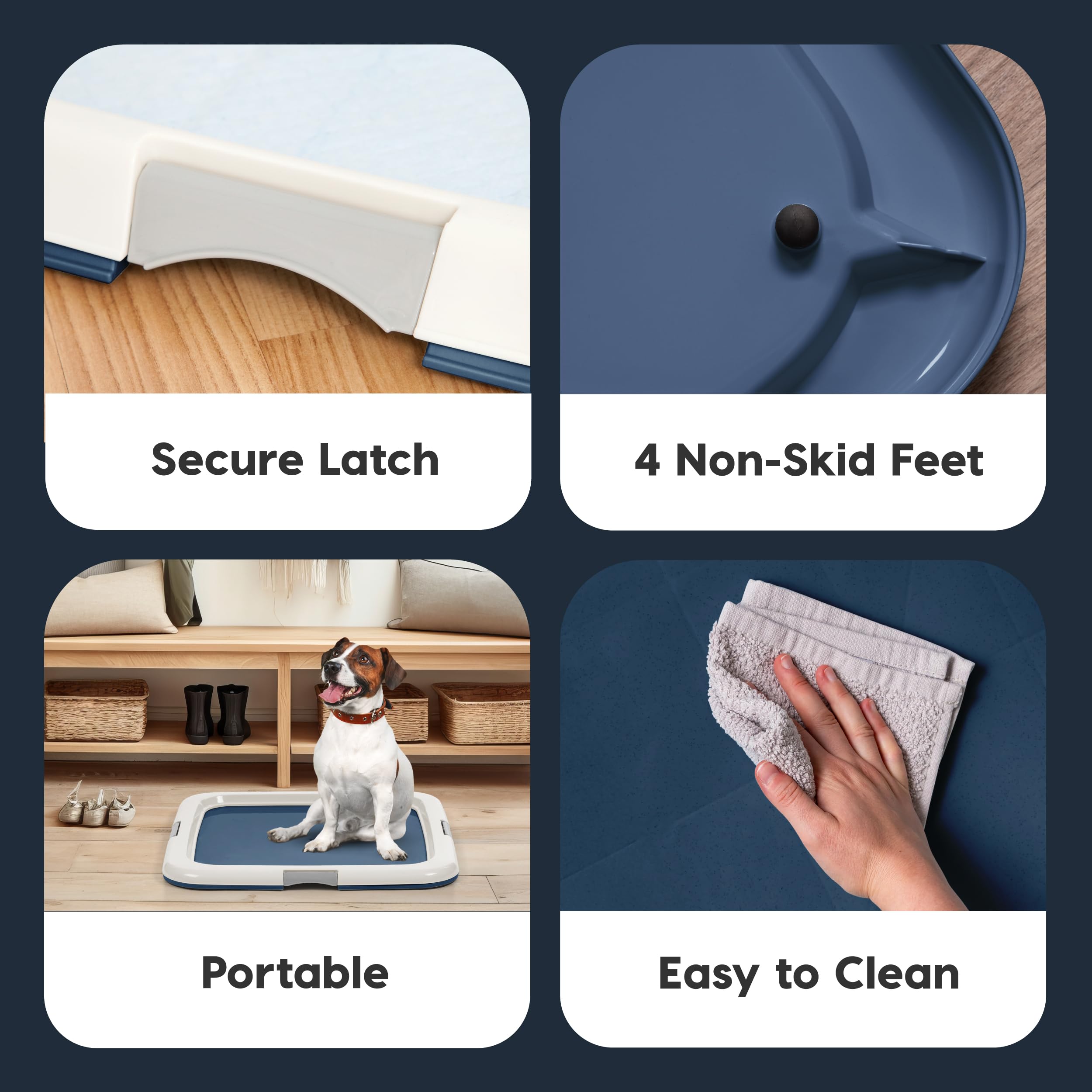 IRIS USA Pee Pad Holder - For Potty Training Regular Sized Dog & Puppy Pee Pads, Secured Latches, Non-Skid Feet, Leak Protection